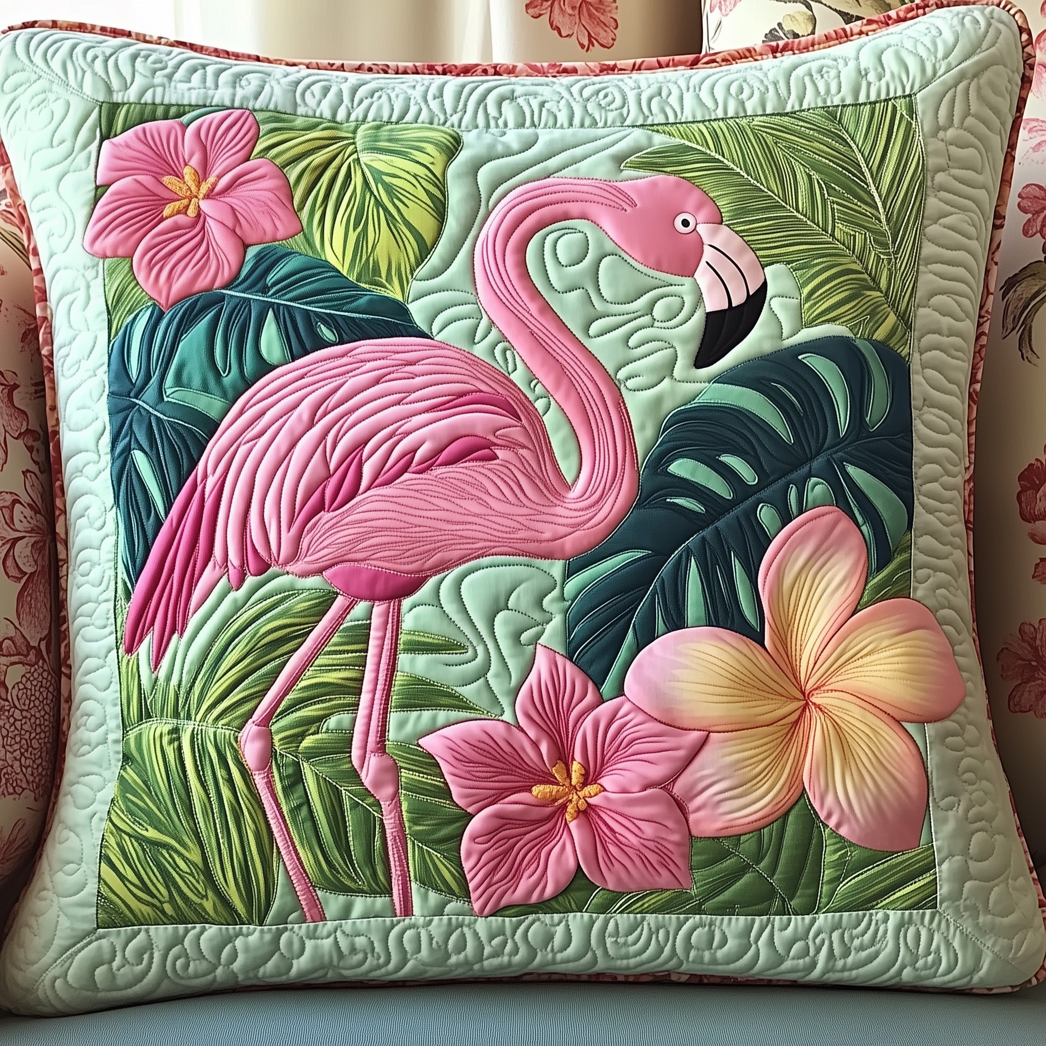 Tropical Flamingo Quilted Pillow Case Decorative Pillow Cover MerchFlamingo Gifts For Ladies