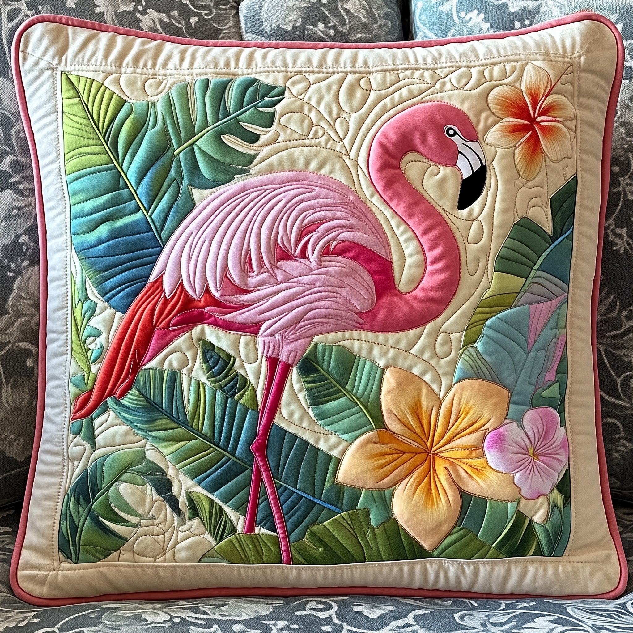 Tropical Flamingo Quilted Pillow Case Decorative Pillow Cover MerchFlamingo Theme Gifts hristmas