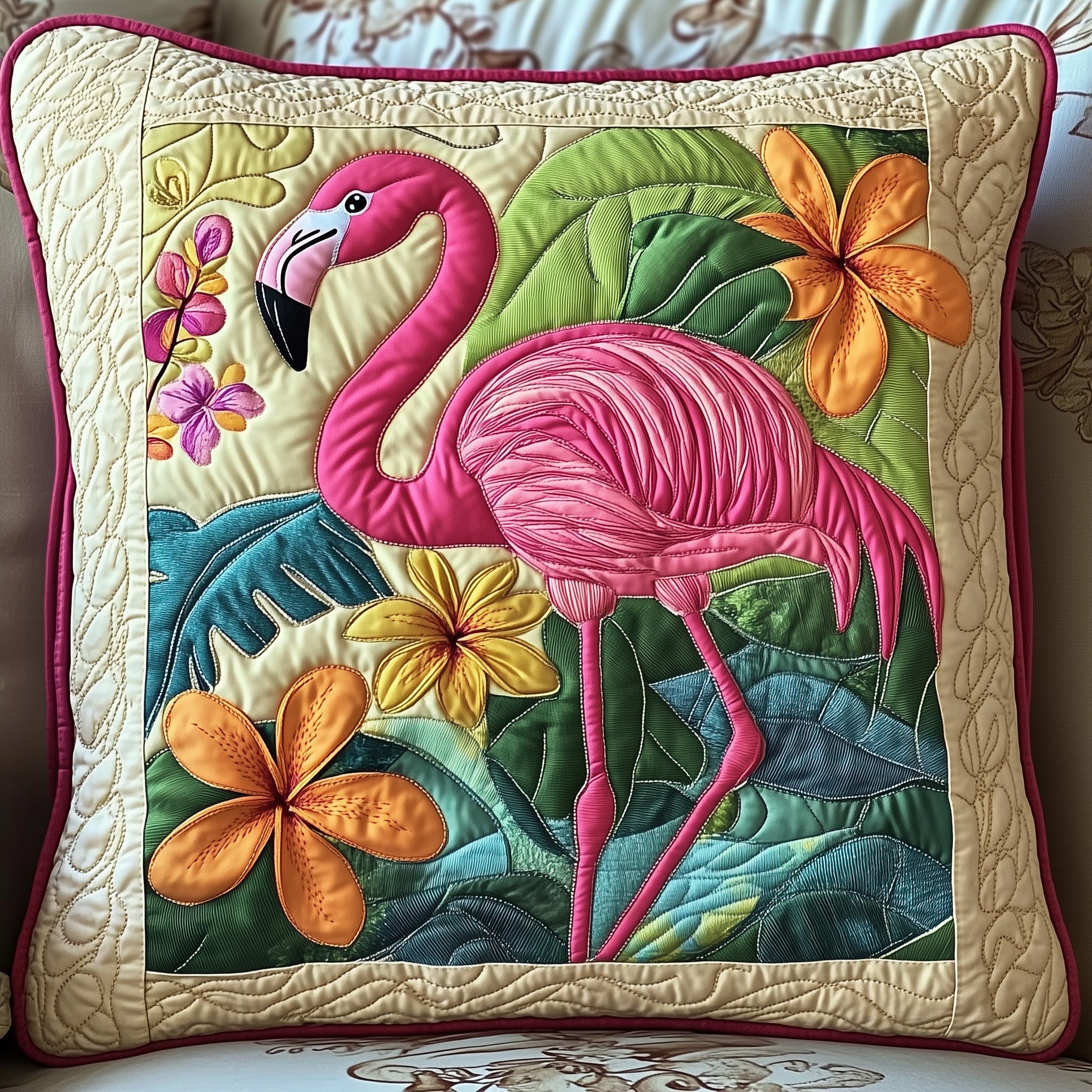Tropical Flamingo Quilted Pillow Case Decorative Pillow Cover MerchPink Flamingo Christmas Holiday Gfits