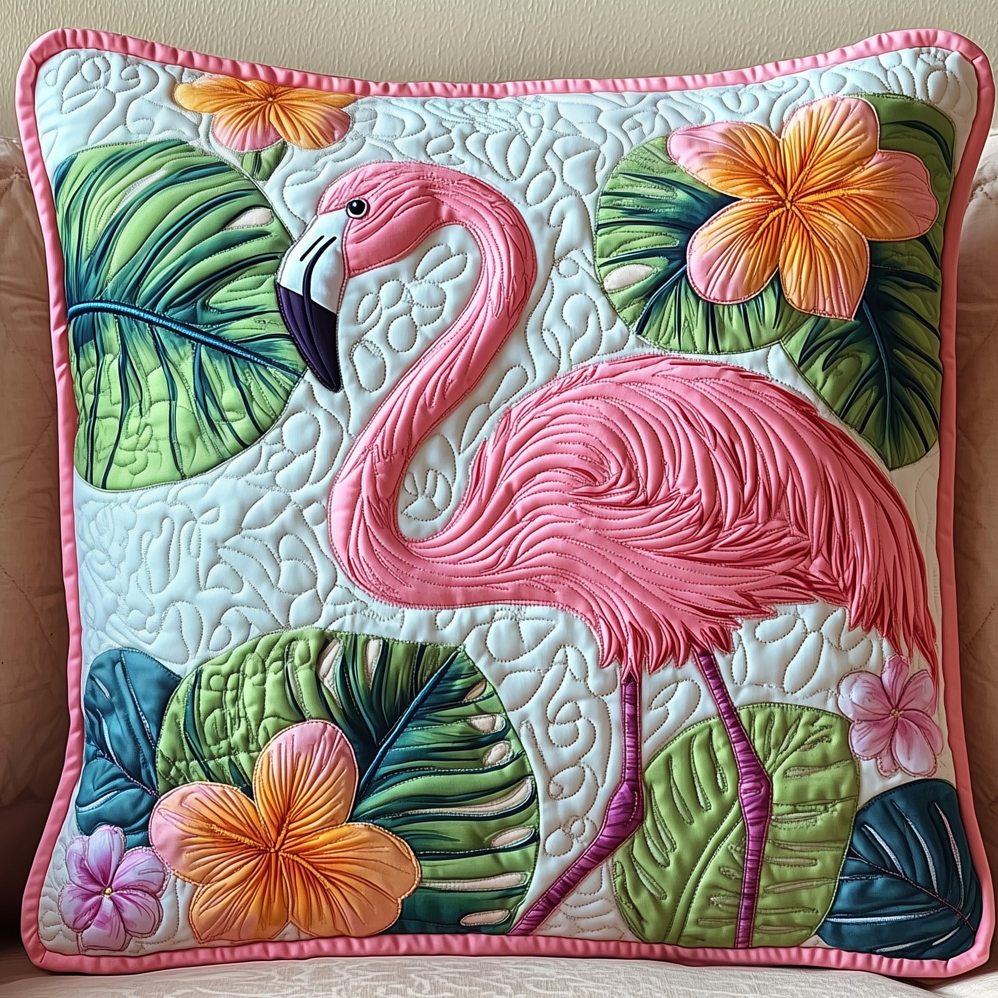 Tropical Flamingo Quilted Pillow Case Decorative Pillow Cover MerchPink Flamingo Gifts Ideas For Her