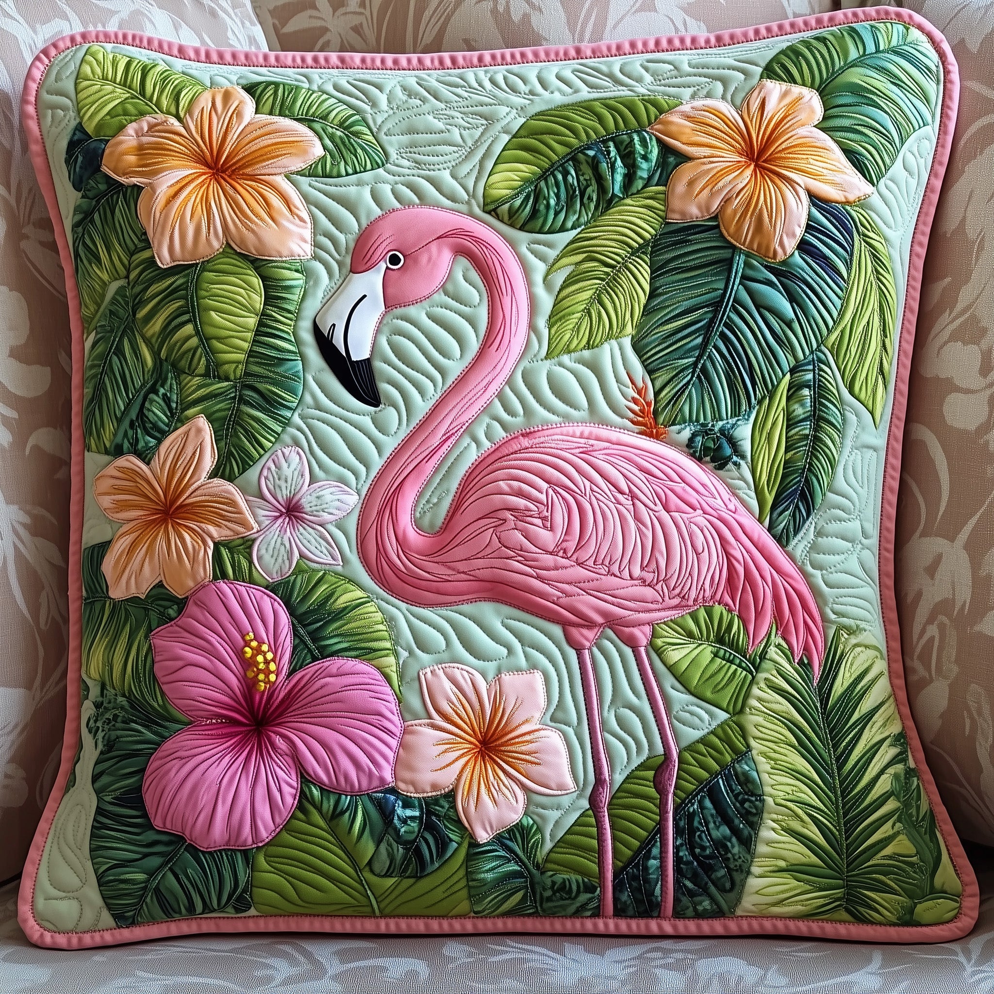 Tropical Flamingo Quilted Pillow Case Decorative Pillow Cover MerchPink Flamingo Presents Christmas