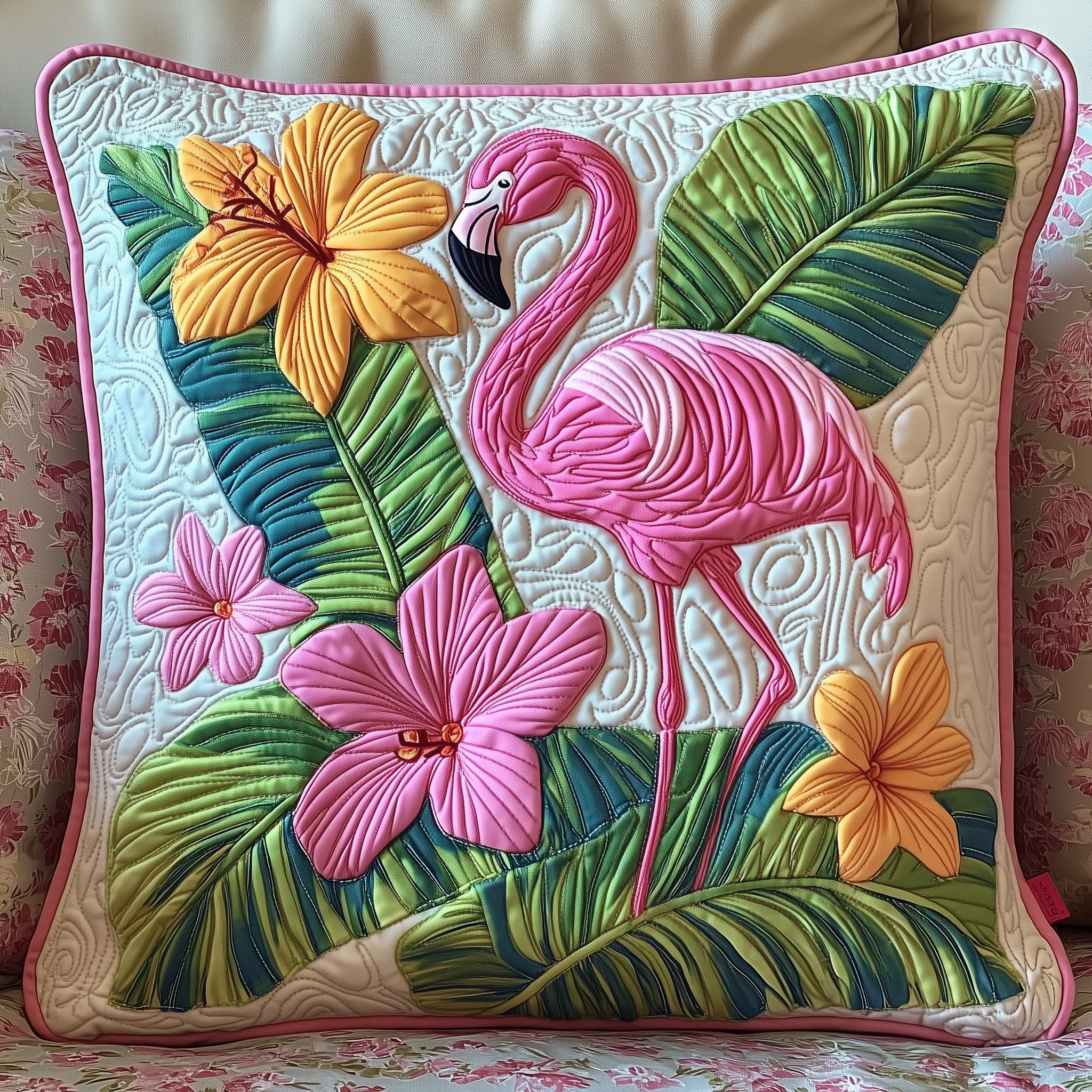 Tropical Flamingo Quilted Pillow Case Decorative Pillow Cover MerchUnique Pink Flamingo Gifts