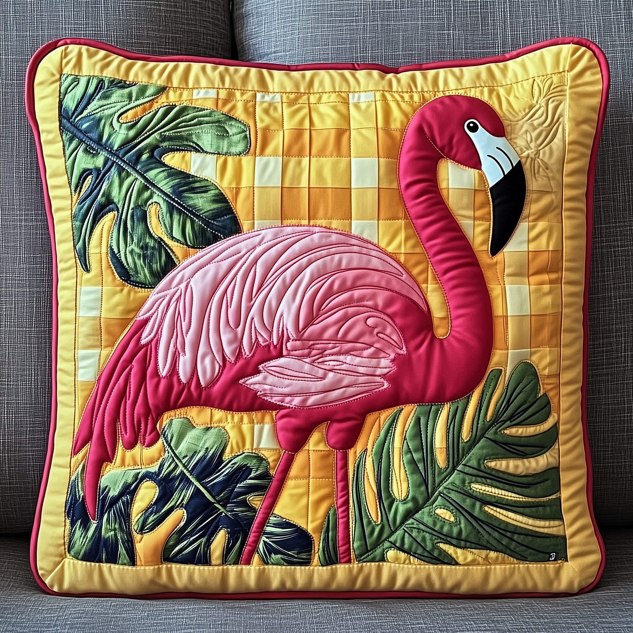 Tropical Flamingo Quilted Pillow Case Square Pillow Cushion CoverFlamingo Gifts For Men Women