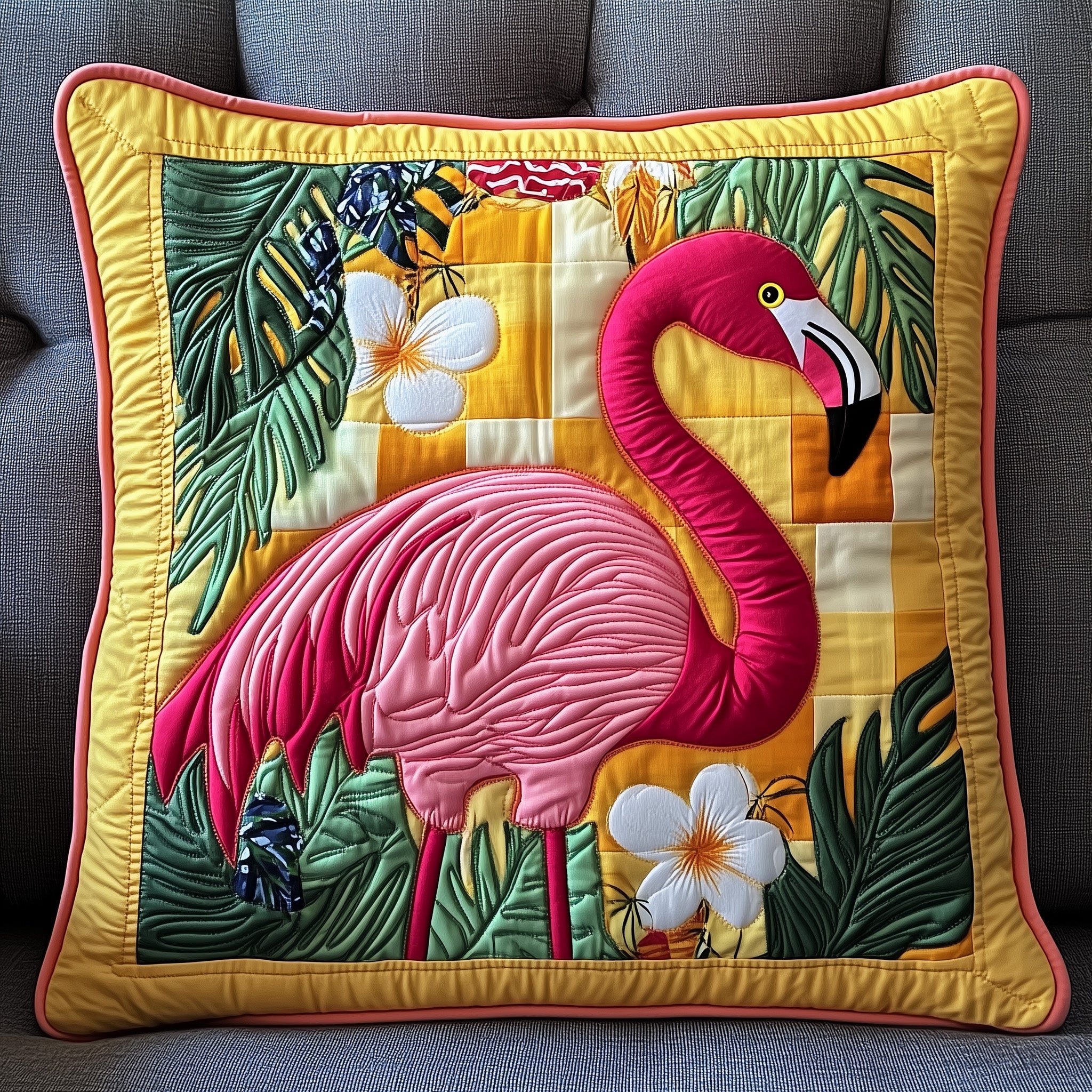 Tropical Flamingo Quilted Pillow Case Square Pillow Cushion CoverGifts With Flamingos On Them
