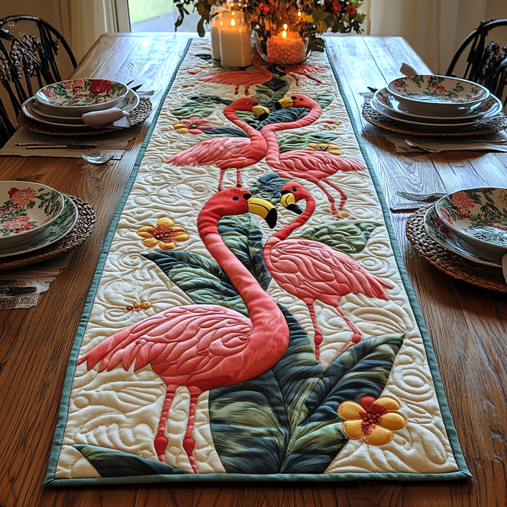 Tropical Flamingo Quilted Table Runner Dining Table Decor Best Flamingo Related Gifts