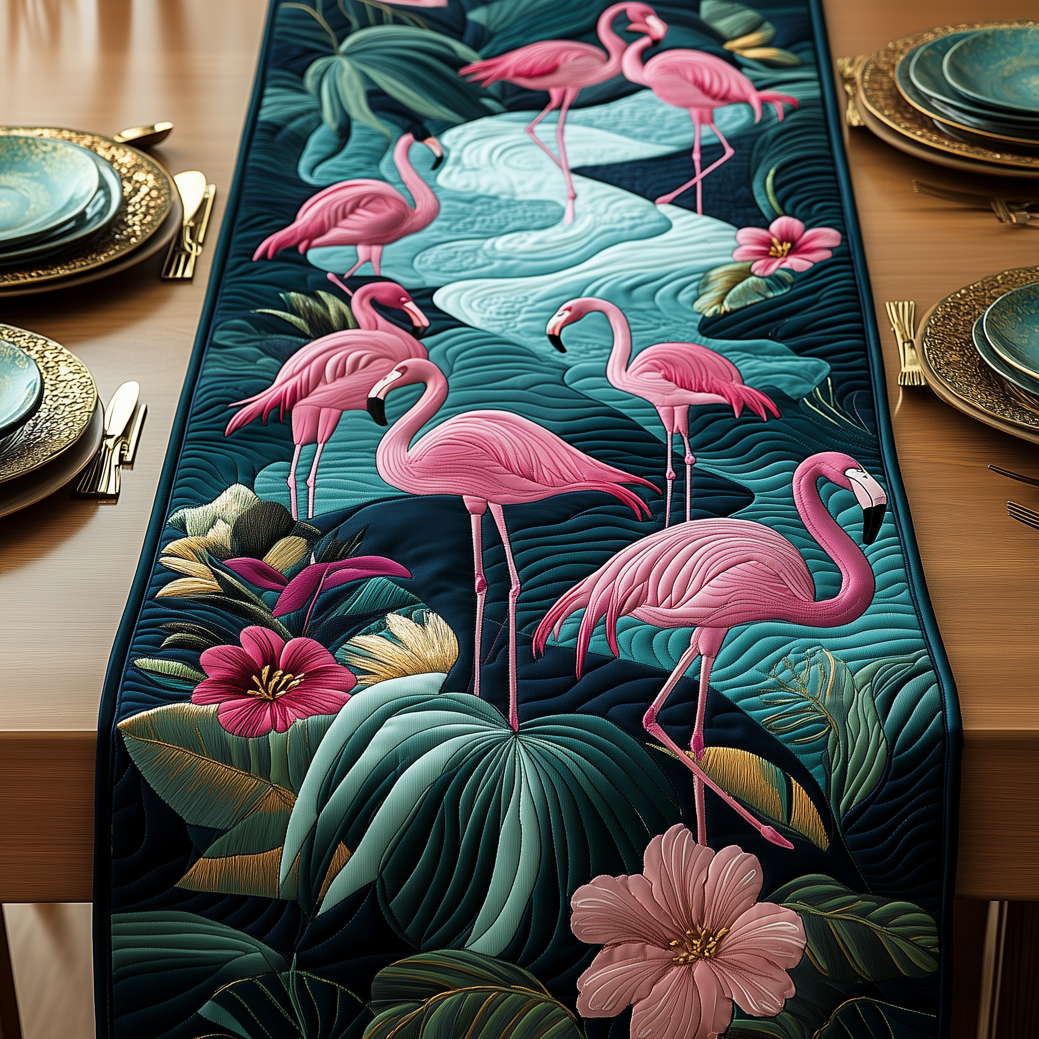 Tropical Flamingo Quilted Table Runner Holiday Dining Table Runner Xmas Unique Pink Flamingo Gifts