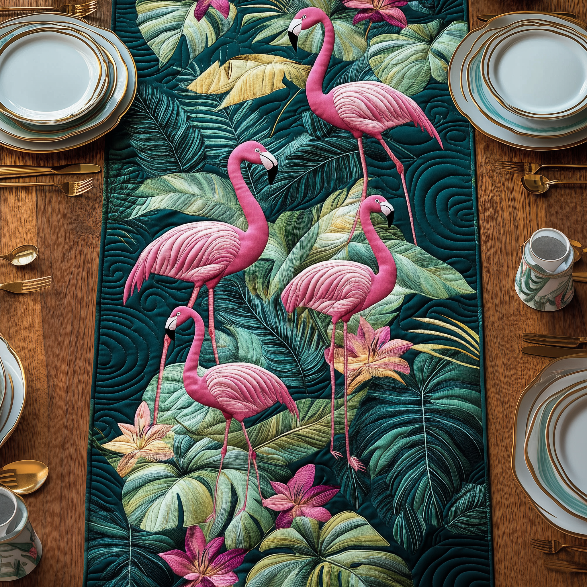 Tropical Flamingo Quilted Table Runner Modern Dining Holiday Table Christmas Flamingo Inspired Gifts