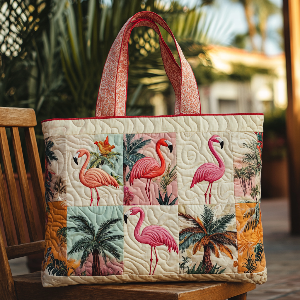 Tropical Flamingo Quilted Tote Bag Flamingo Gifts For Ladies
