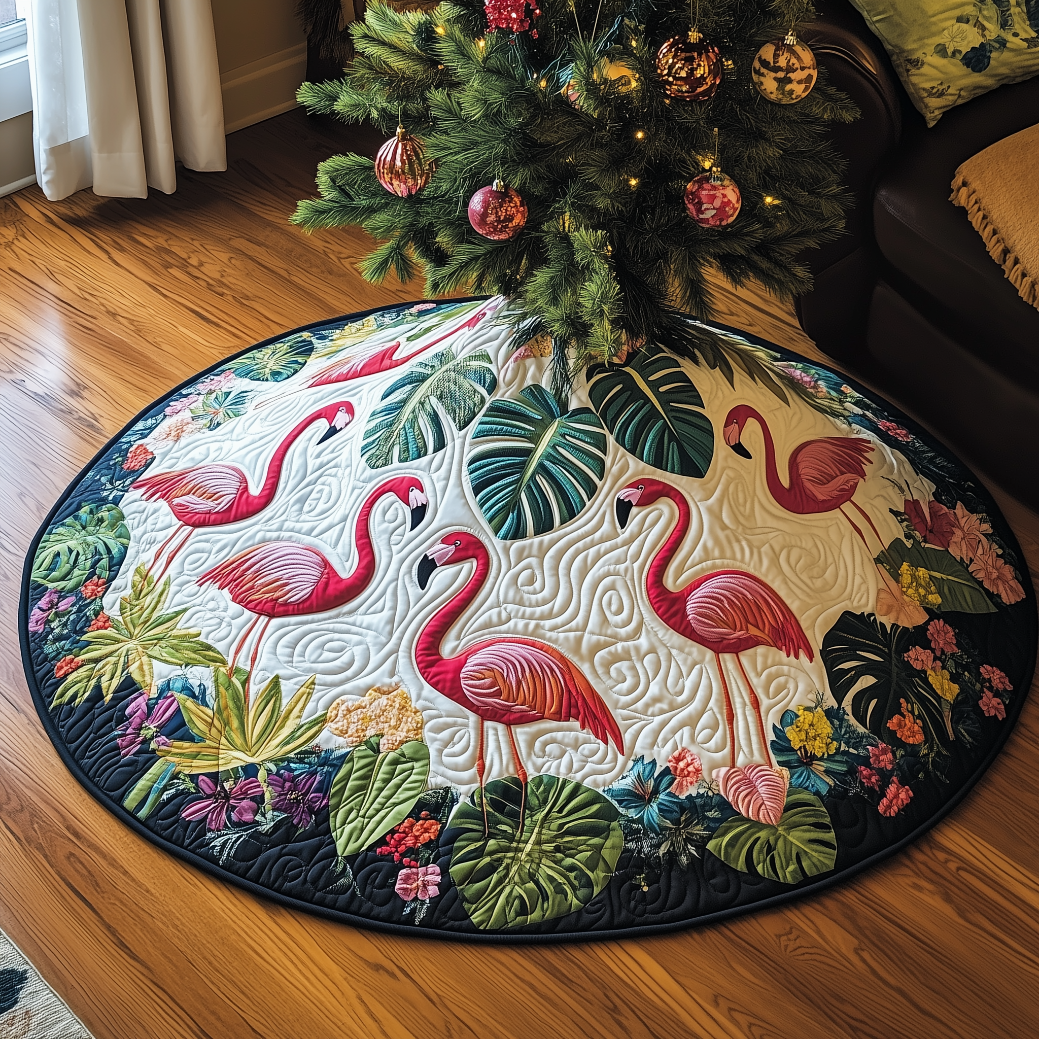 Tropical Flamingo Quilted Tree Skirt Best Gift Merch For Him