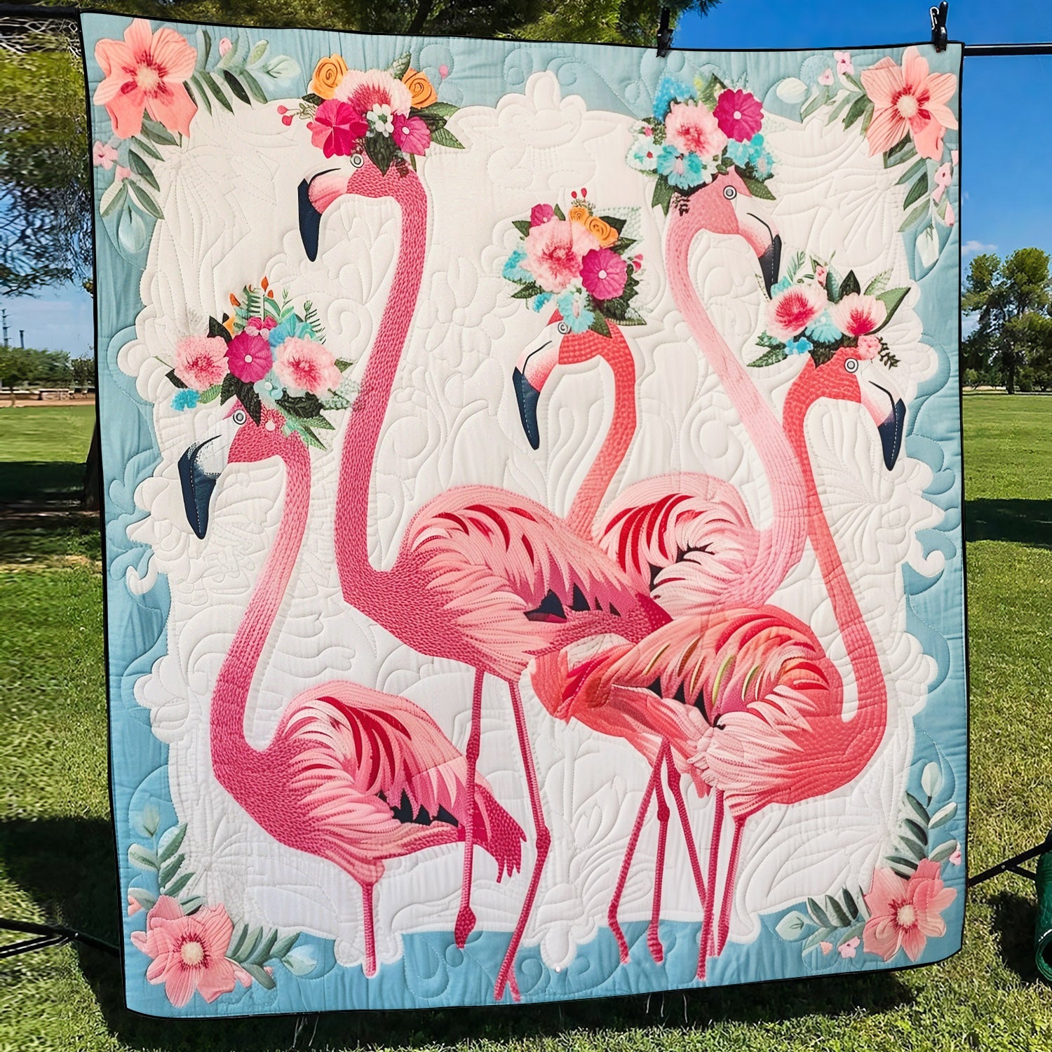 Tropical Flamingo Retreat Quilted Blanket Flamingo Gifts For Her