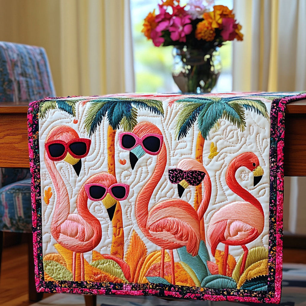Tropical Flamingo Vibes Quilted Table Runner Dining Table Decor Ideas Pink Flamingo Gift Ideas