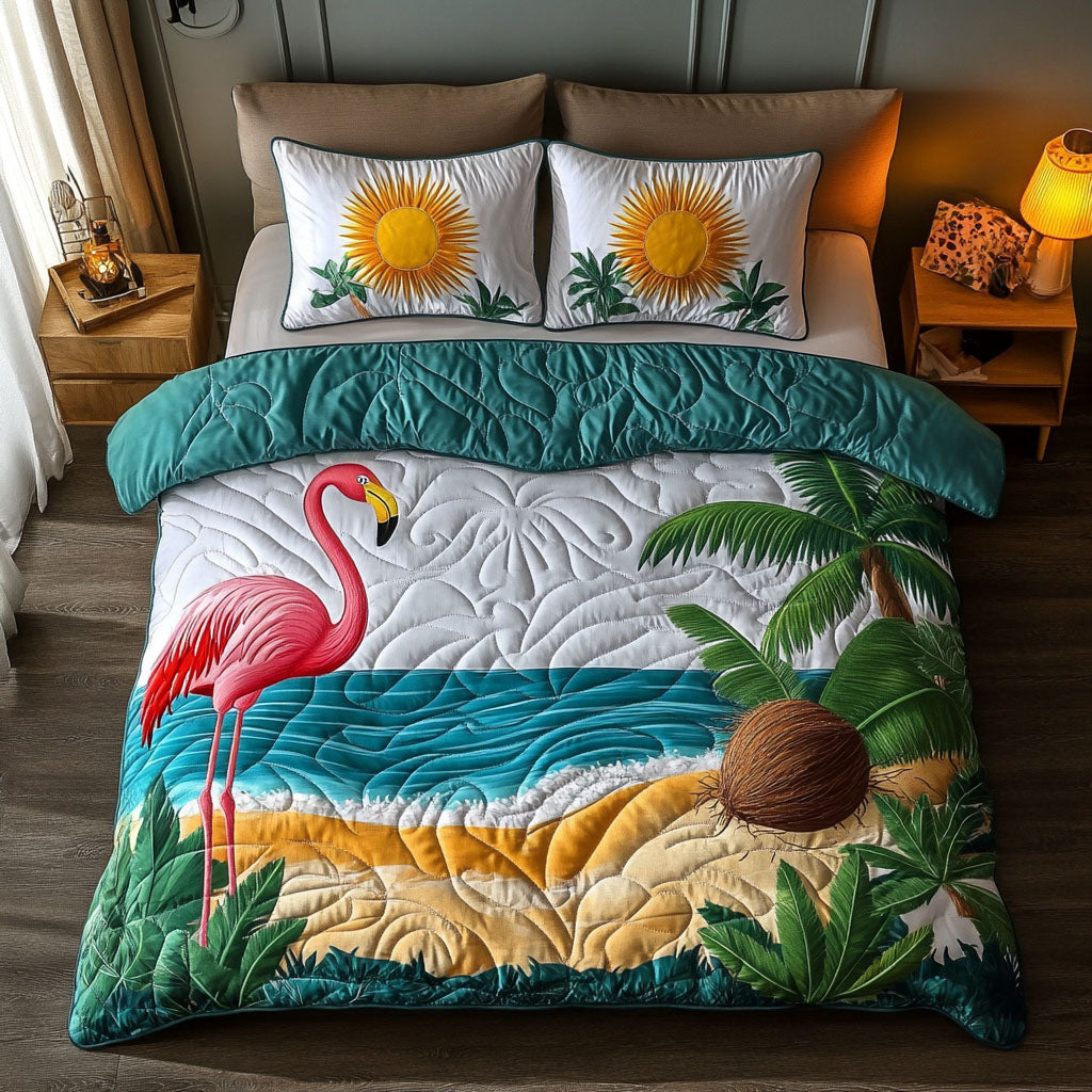 Tropical Flamingos Quilted Bedding Set Cute Bedroom Decor Flamingo Novelty Gifts