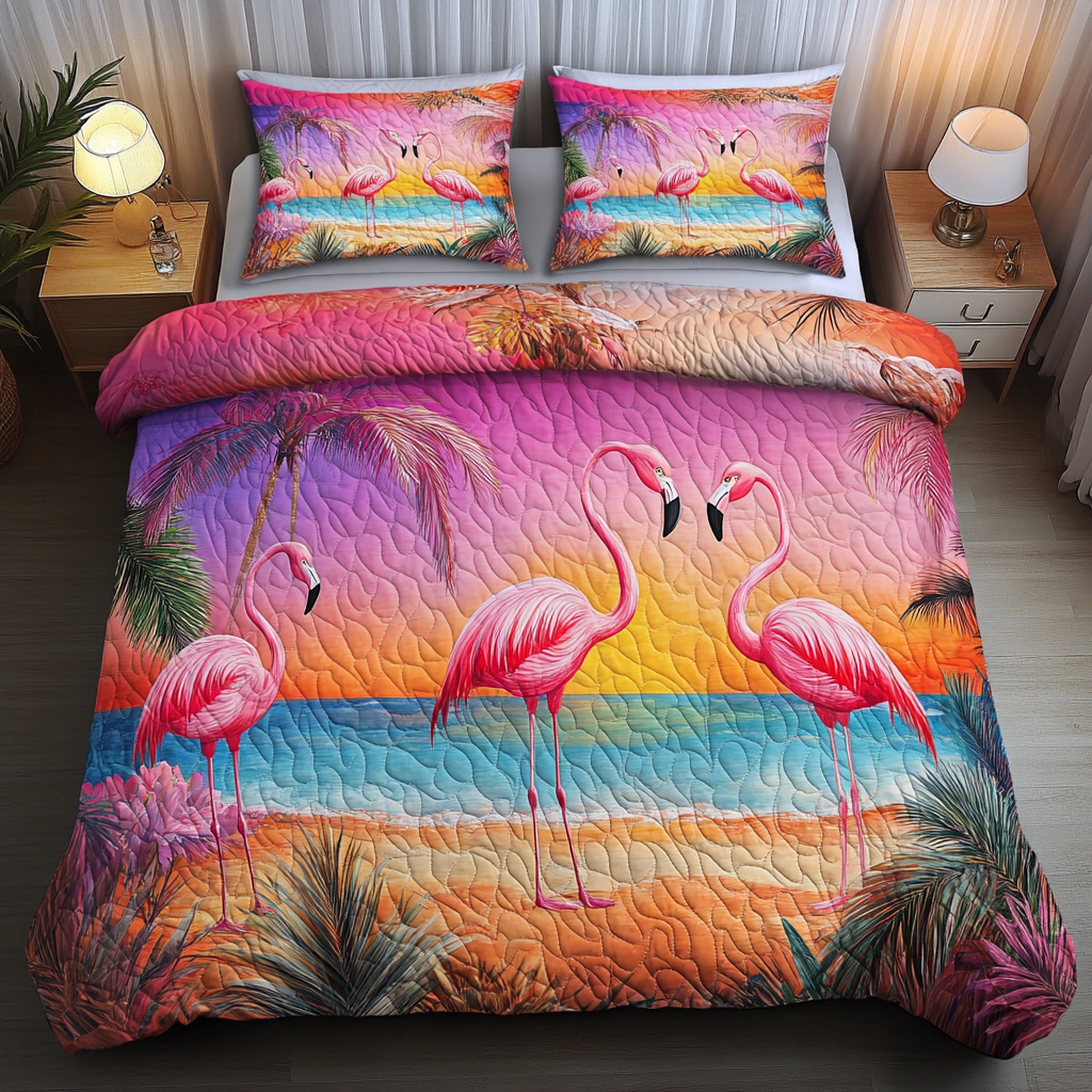 Tropical Flight Quilted Bedding Set Best Bed Sheet Set Flamingo Themed Birthday Gifts