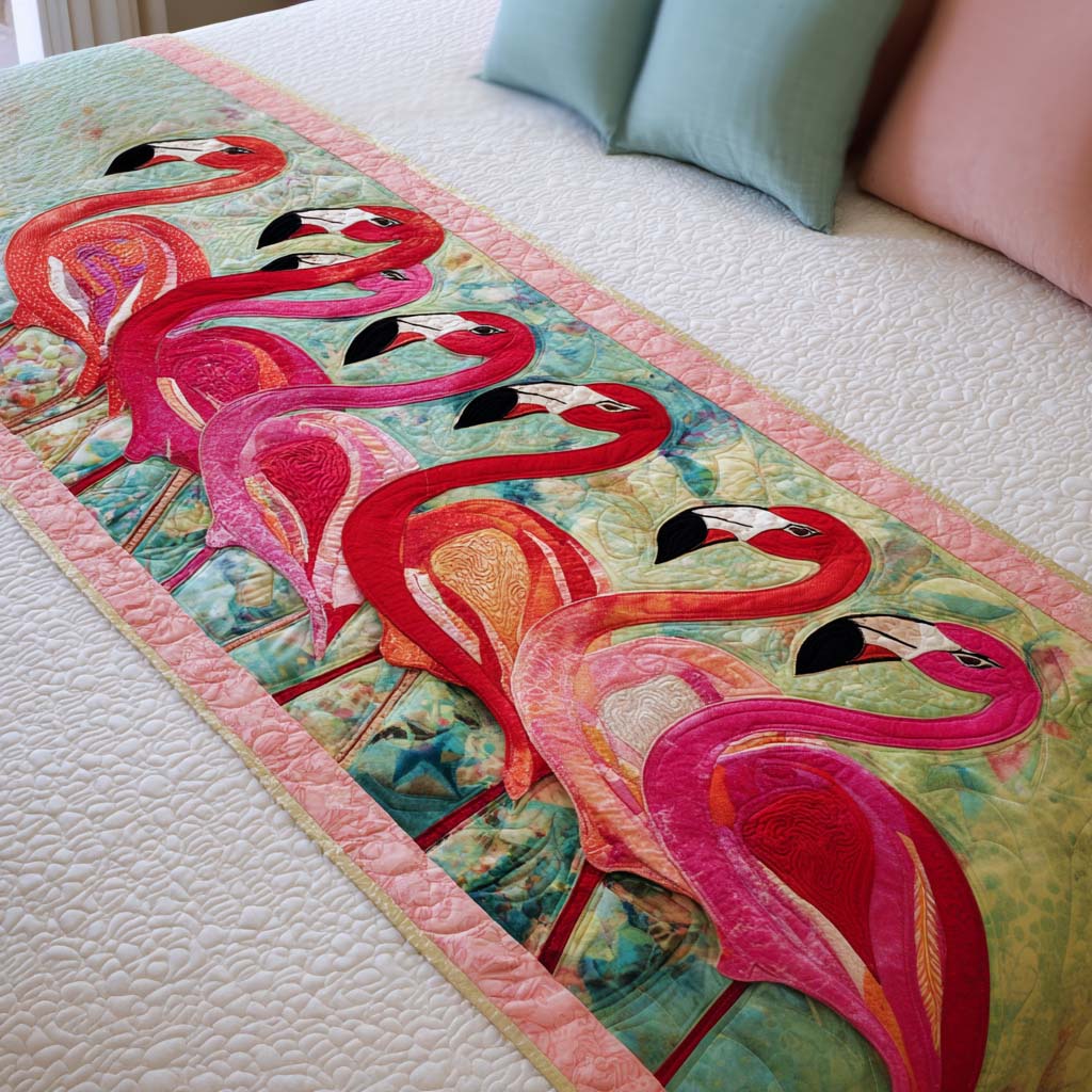 Tropical Flock Quilted Bed Runner Cool Bedroom Decor Great Flamingo Themed Gifts