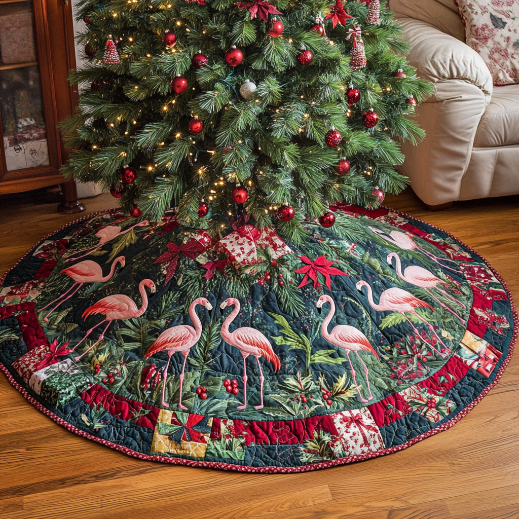 Tropical Flock Quilted Christmas Tree Skirt Festive Tree Base Cover