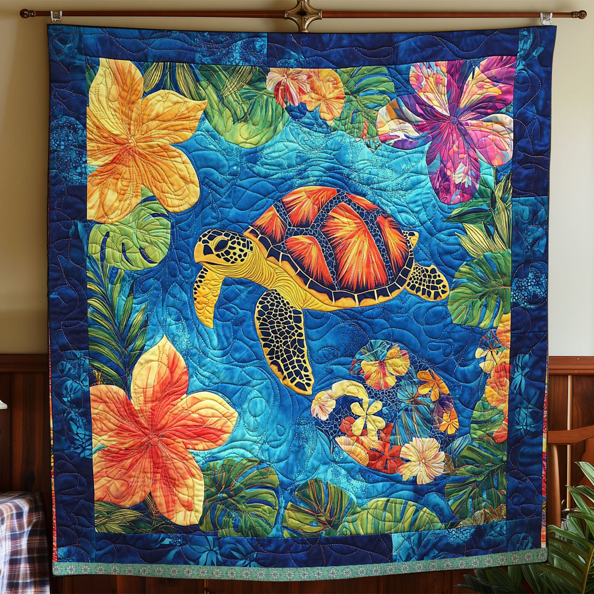 Tropical Floral Turtle Quilt Blanket Luxury Throw Blankets Retirement Gift Ideas For Men