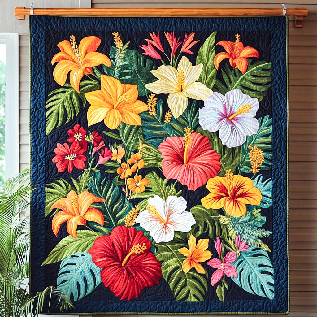 Tropical Garden Symphony Quilted Blanket Christmas Gift Blanket