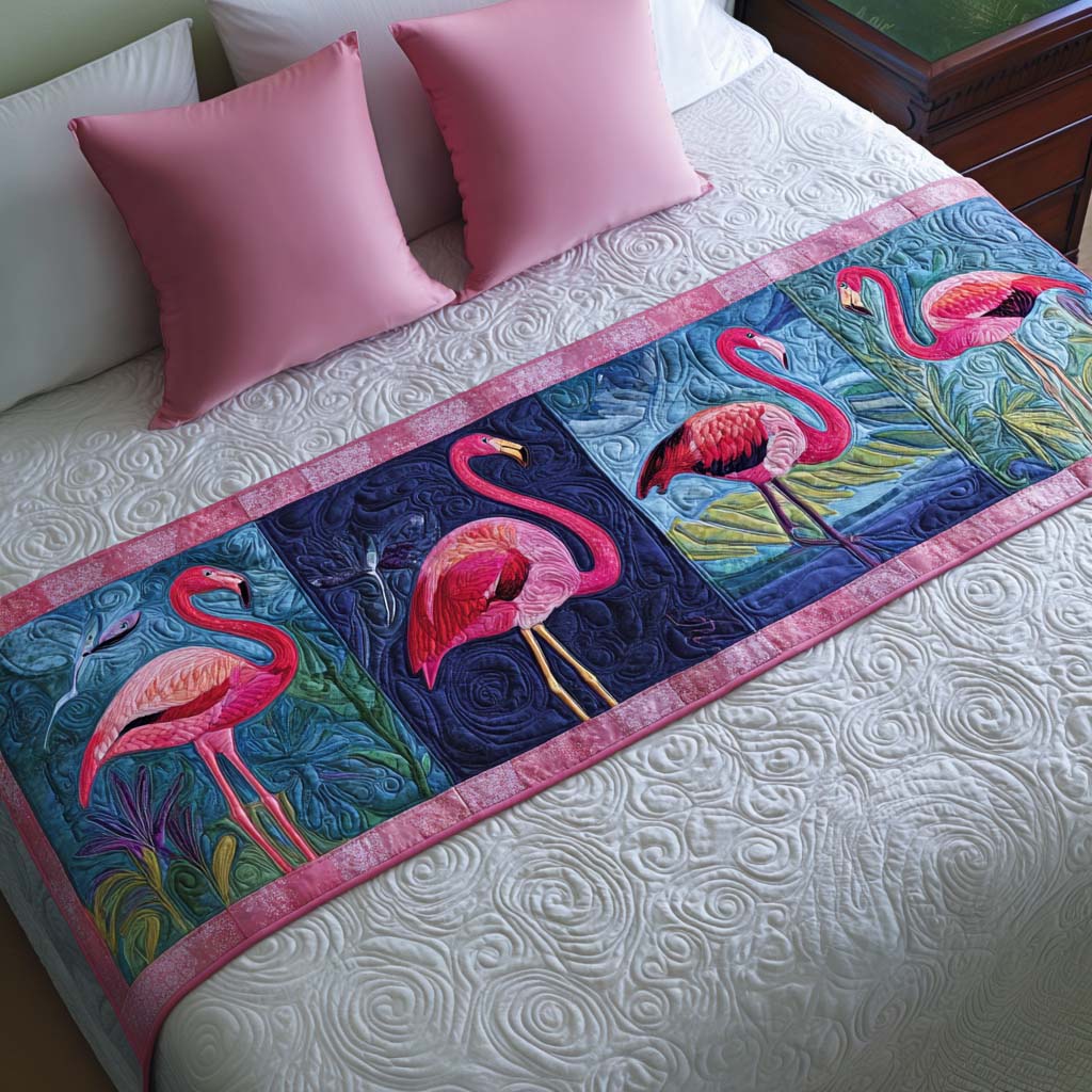 Tropical Glow Quilted Bed Runner Bed Room Decoration Best Flamingo Lover Gifts For Her