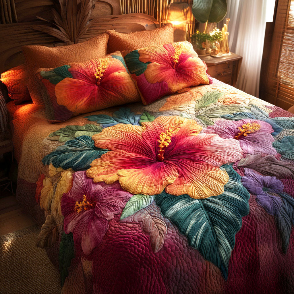 Tropical Glow Quilted Bedding Set Bed Decorations Flower Arrangement Ideas