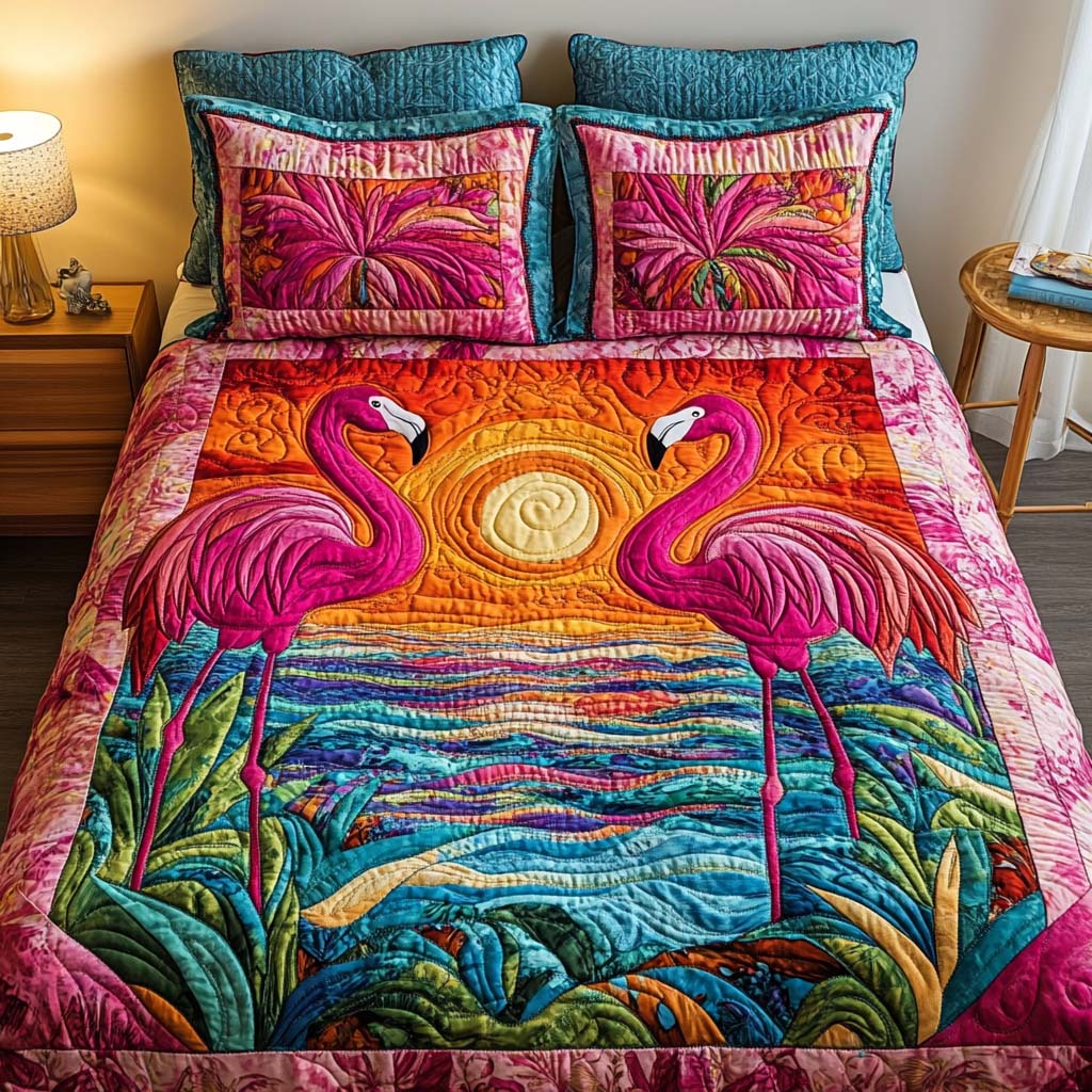 Tropical Glow Quilted Bedding Set Premium Comforter Set for Restful Nights