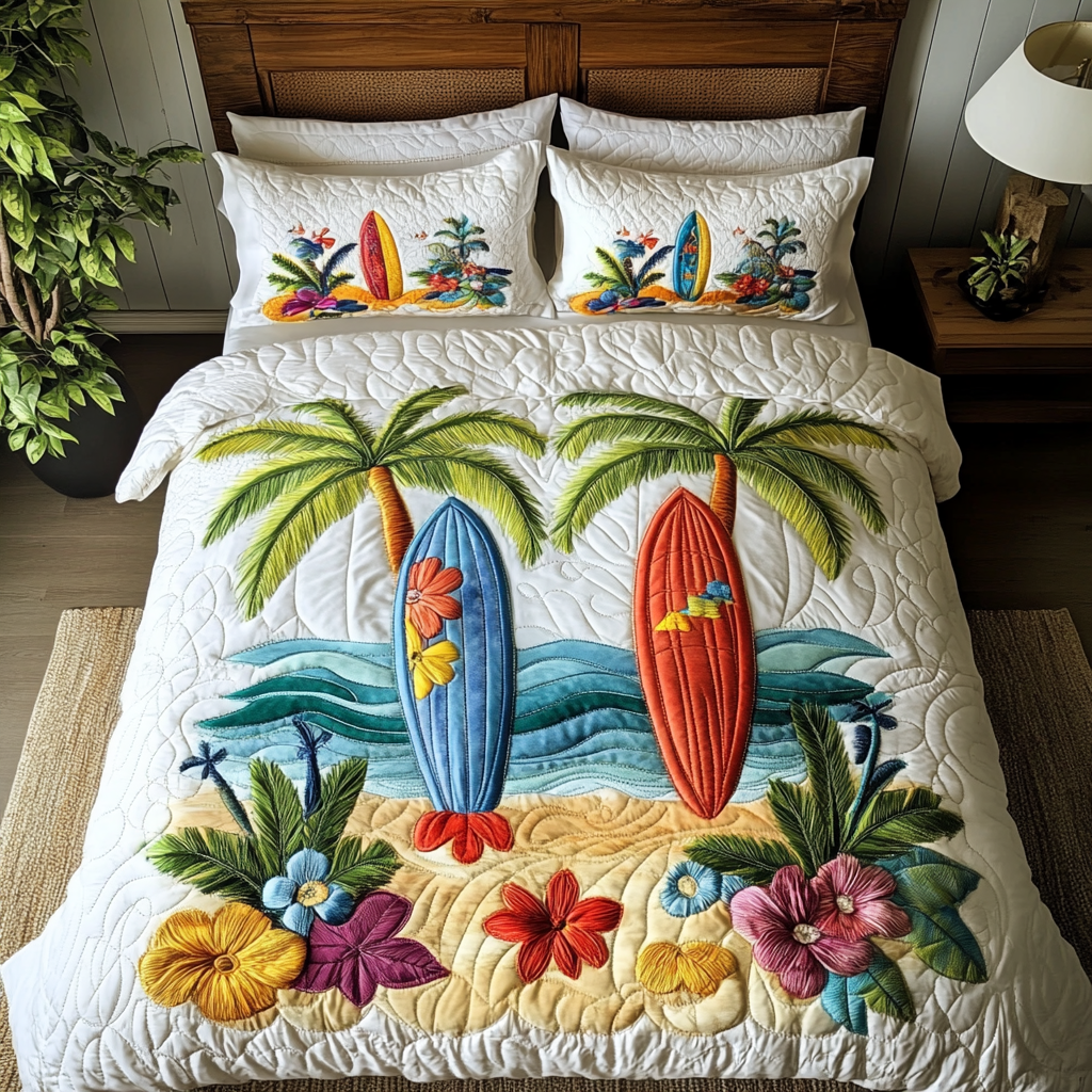 Tropical Haven Quilted Bedding Set Bed Decorations Surfing Related Gifts