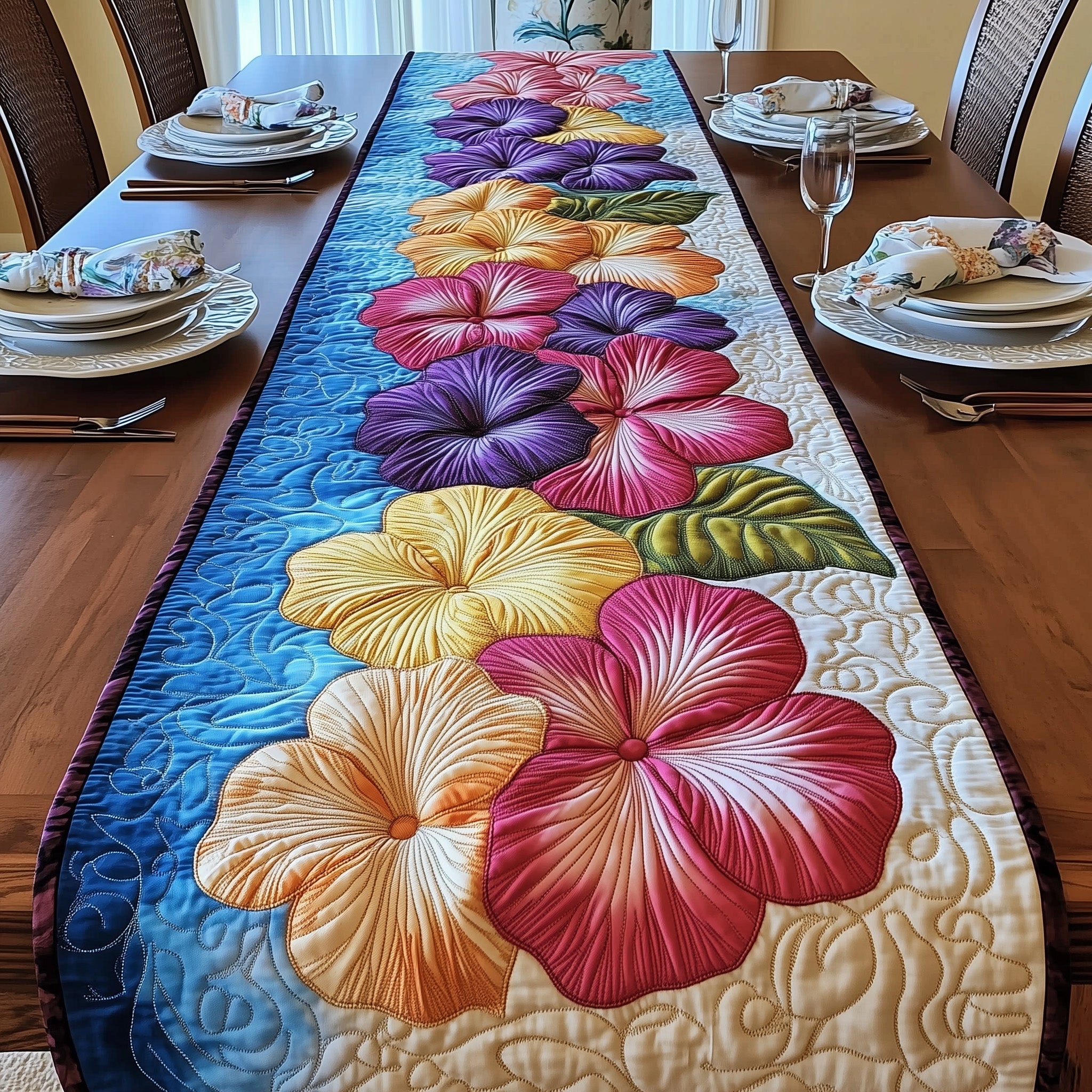 Tropical Hibiscus Heaven Quilted Table Runner Christmas Dining Room Table Runner