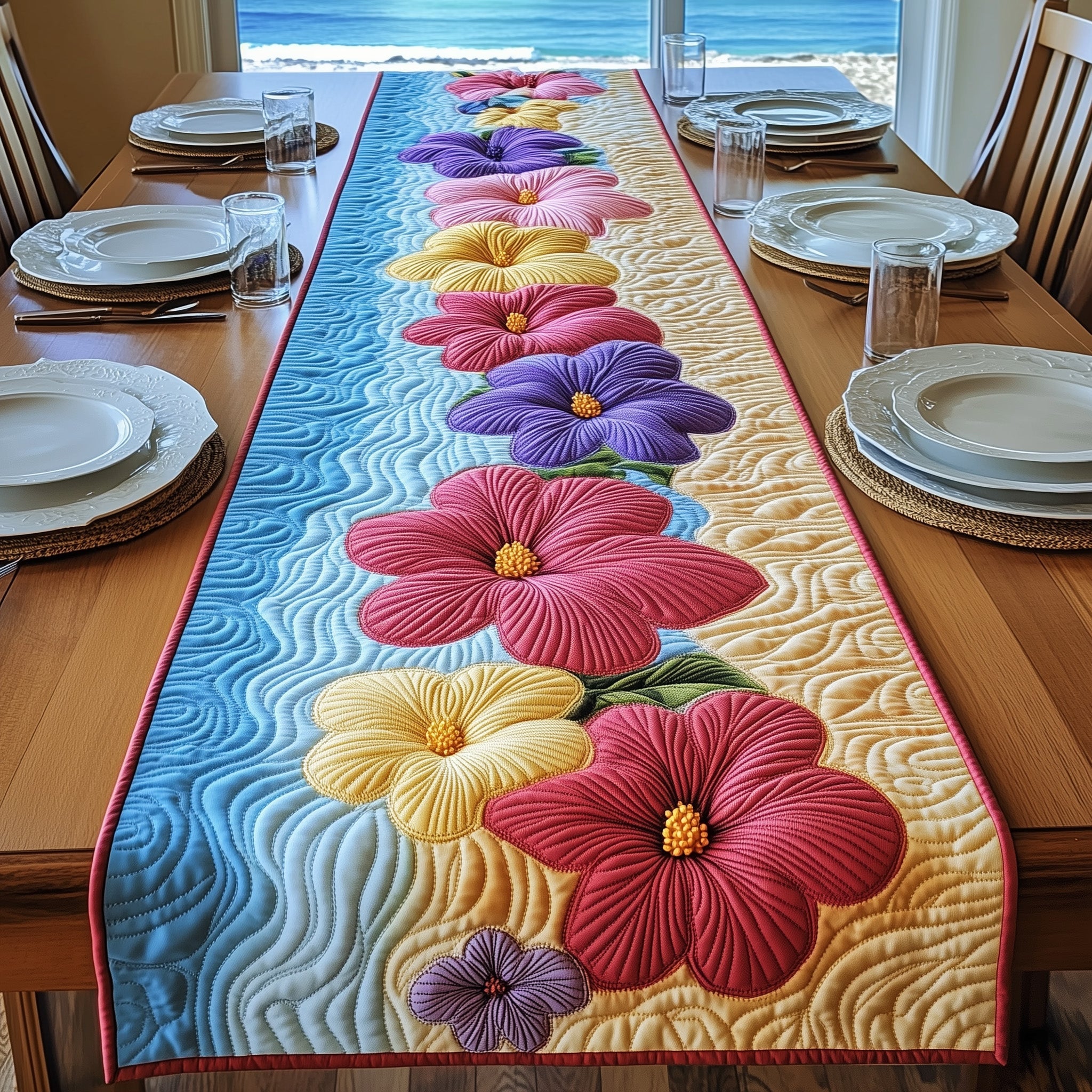 Tropical Hibiscus Heaven Quilted Table Runner Table Runner for Holiday Gatherings
