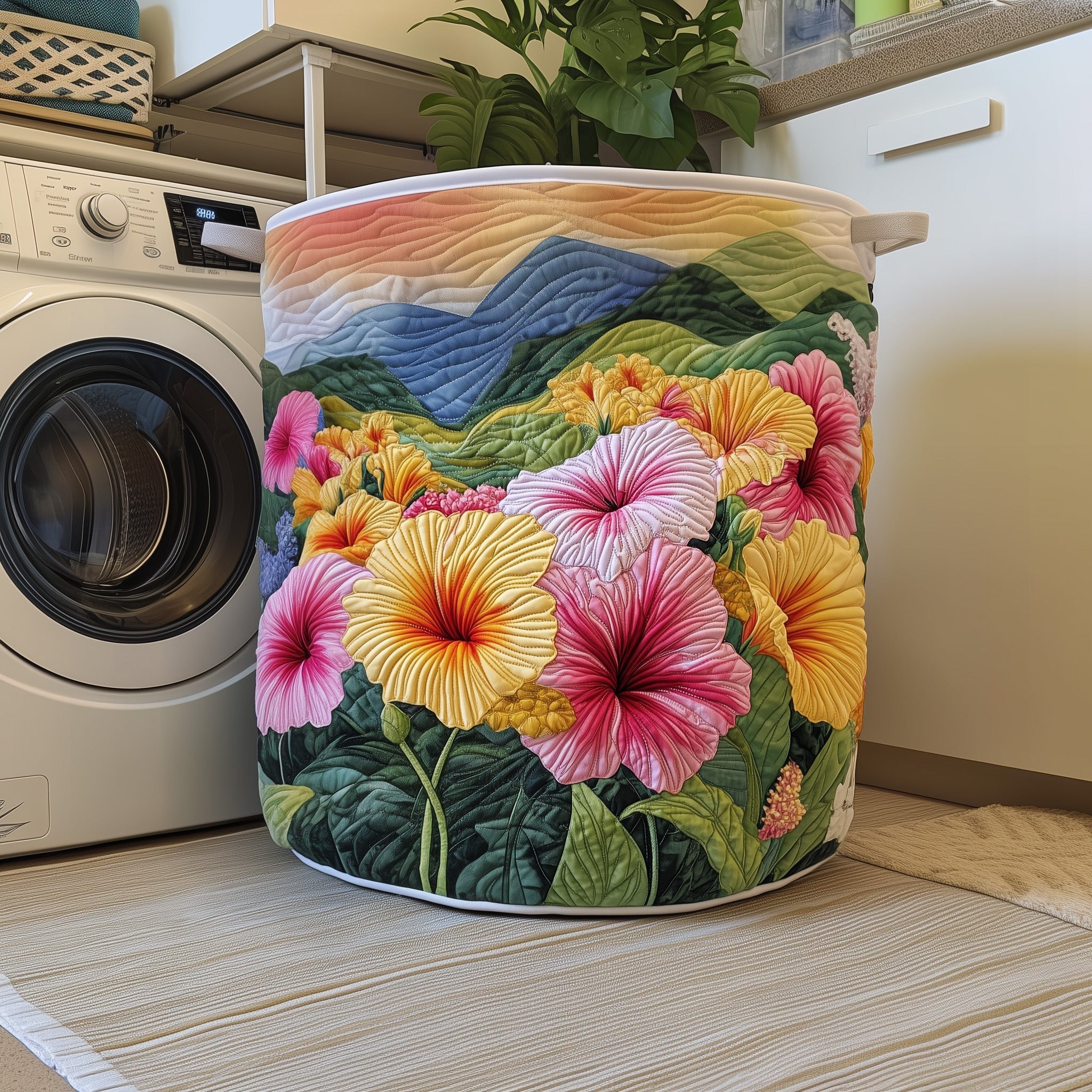 Tropical Hibiscus Quilted Laundry Basket Merch For Family