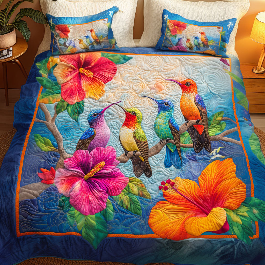 Tropical Hummingbird Bloom Quilted Bedding Set Bed Decorations Best Hummingbird Lover Gifts For Her
