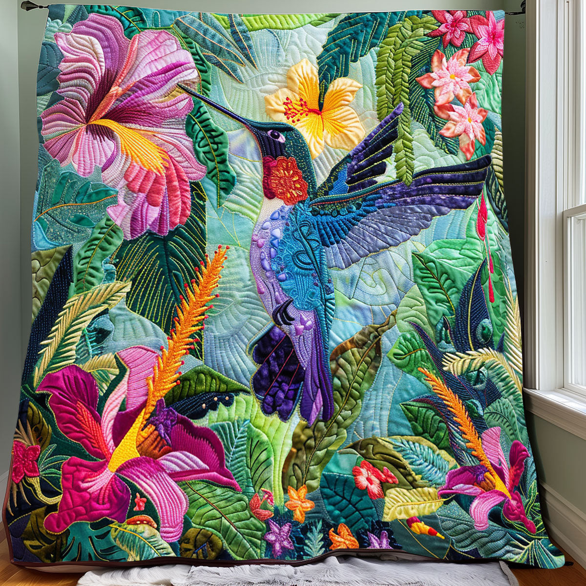 Tropical Hummingbird Quilt Blanket Luxury Throw Blankets Stepdad Gifts For Father's Day