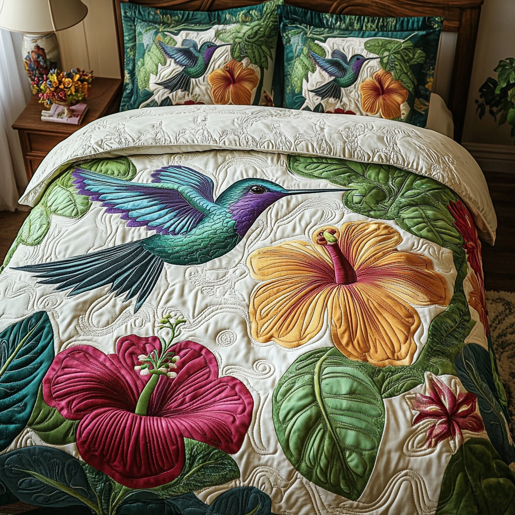 Tropical Hummingbird Quilted Bedding Set Best Bedding Gift for Holiday Season 2025