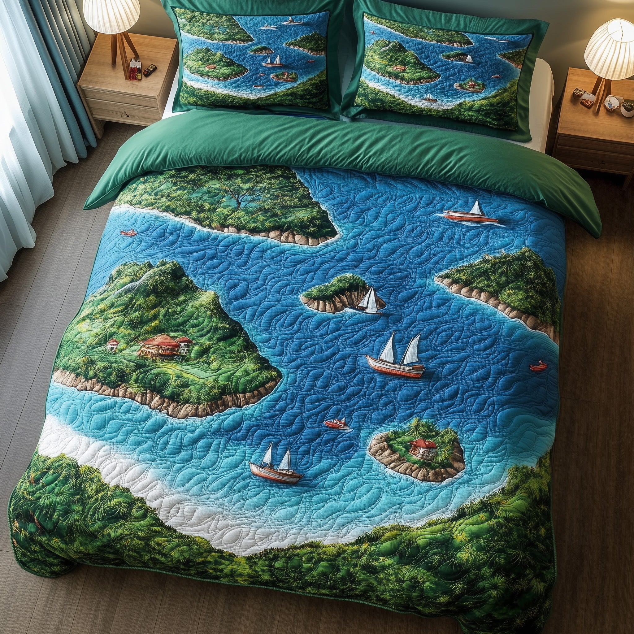 Tropical Island Quilted Bedding Set Durable & Long-lasting