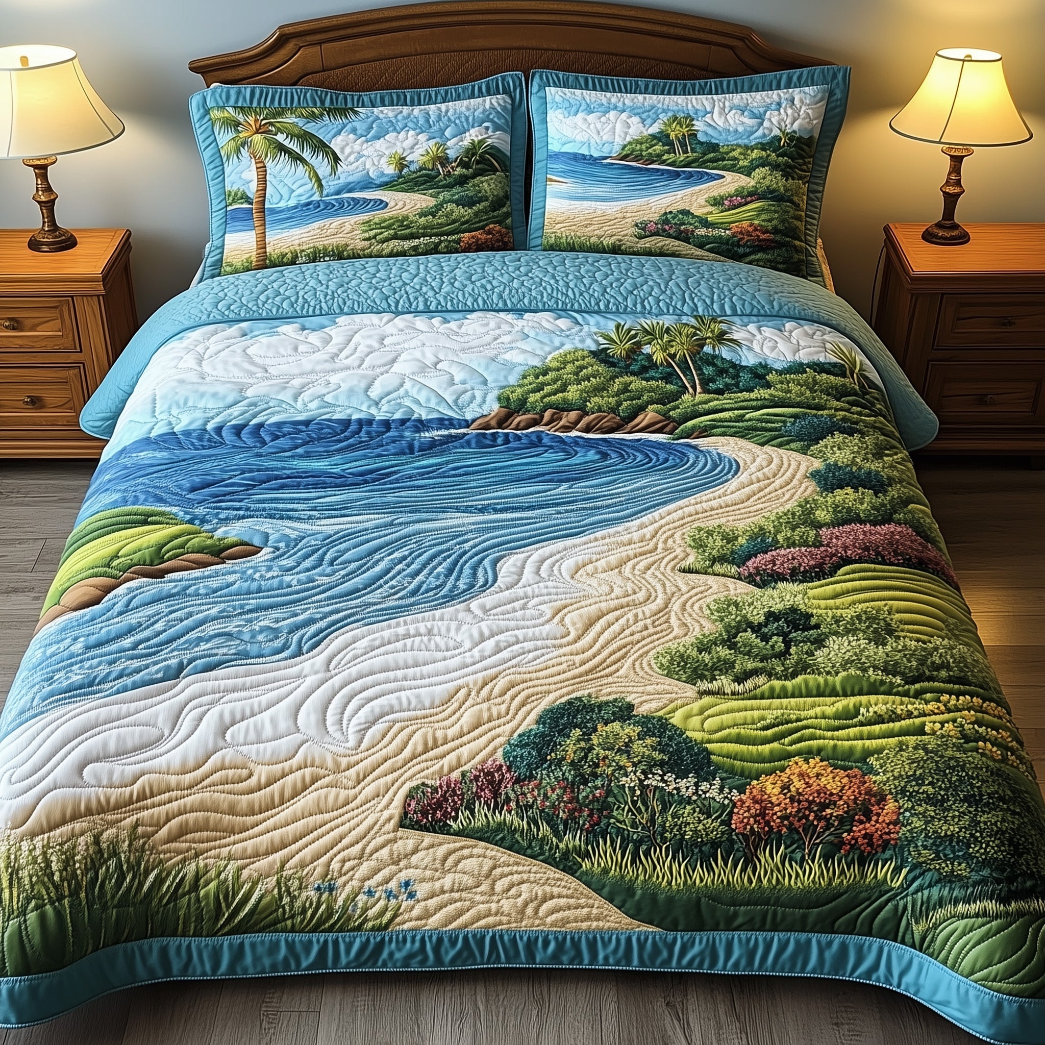 Tropical Island Quilted Bedding Set Duvet Cover Bedspread Beach Lovers Gift Ideas