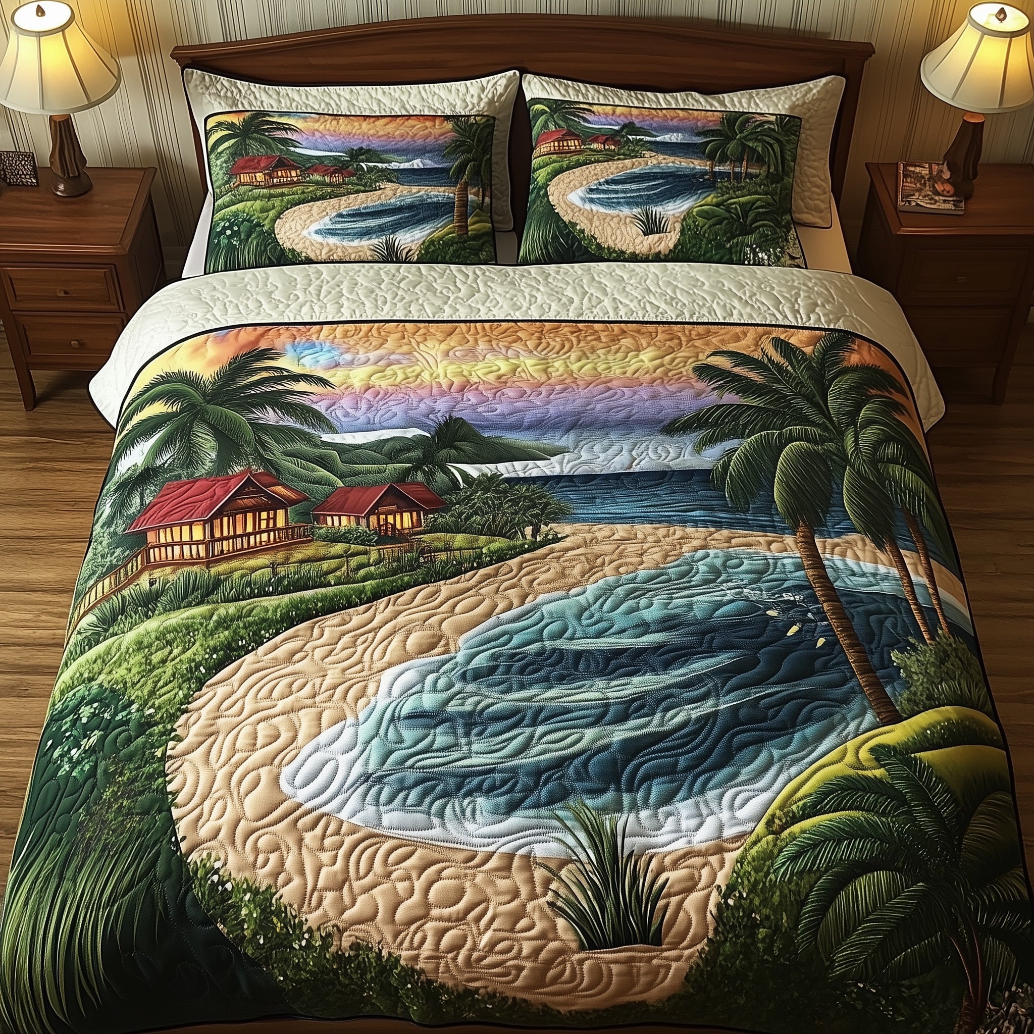 Tropical Island Quilted Bedding Set Duvet Cover Bedspread Christmas Gift Ideas For Beach Lovers
