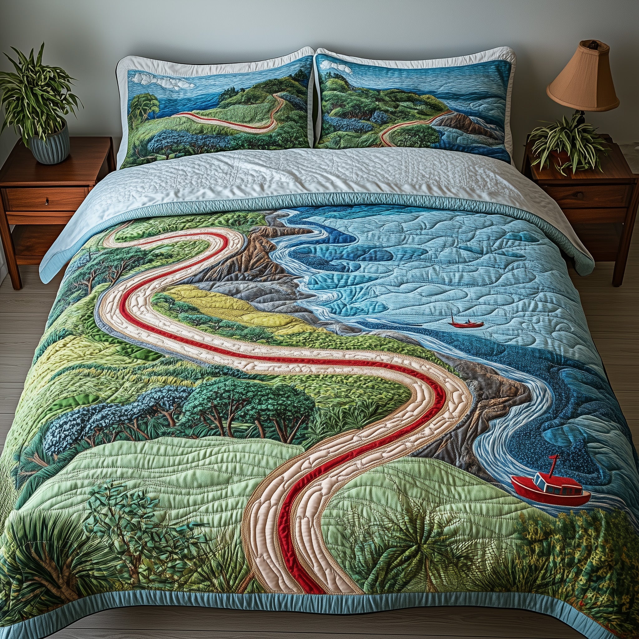 Tropical Island Quilted Bedding Set Duvet Cover Bedspread Summer Gifts For Beach Lovers