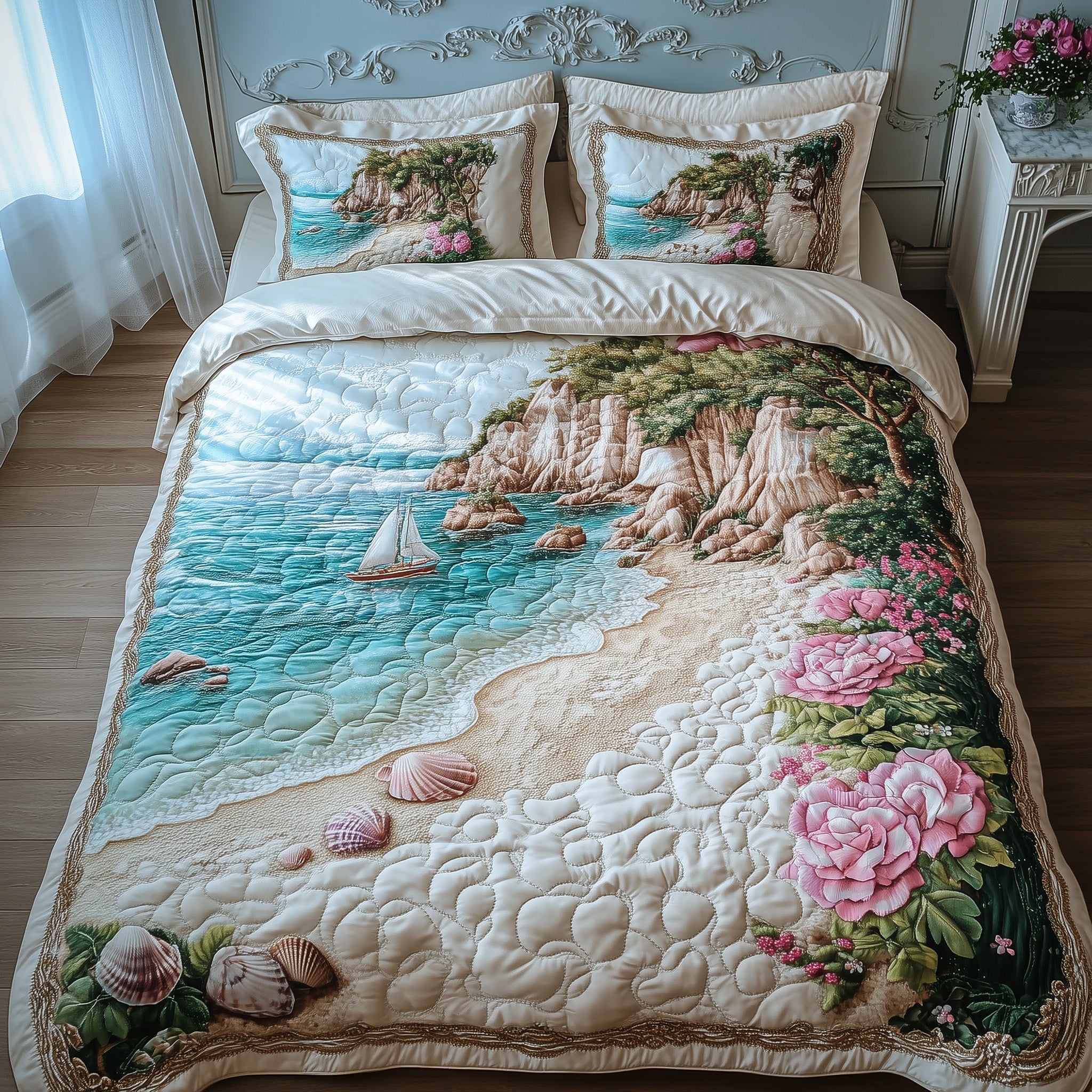 Tropical Island Quilted Bedding Set Floral Print
