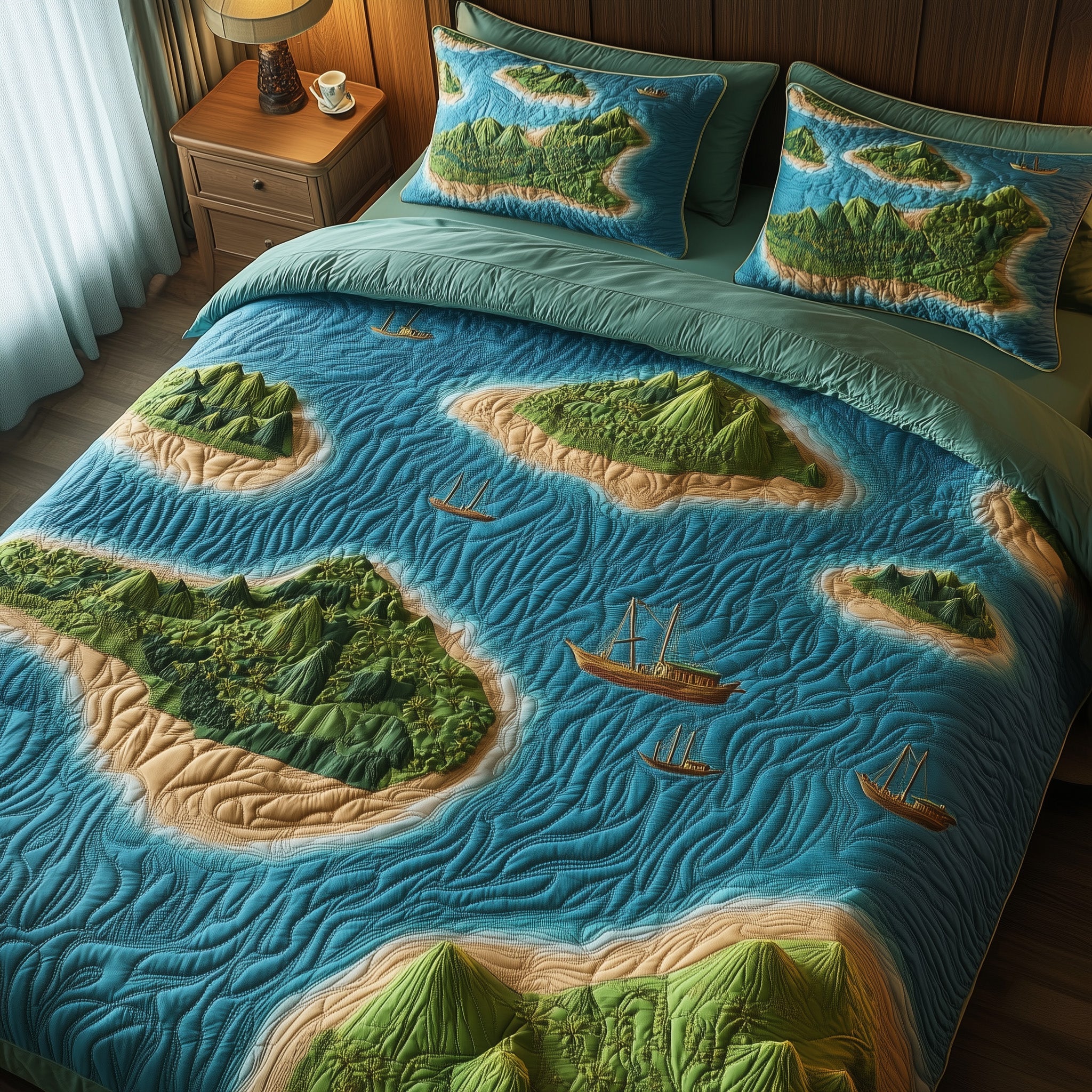 Tropical Island Quilted Bedding Set Modern Design