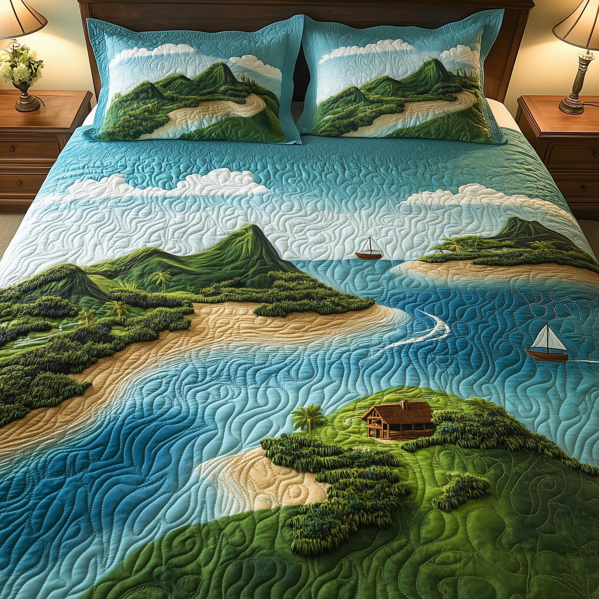 Tropical Island Quilted Bedding Set Soft & Smooth