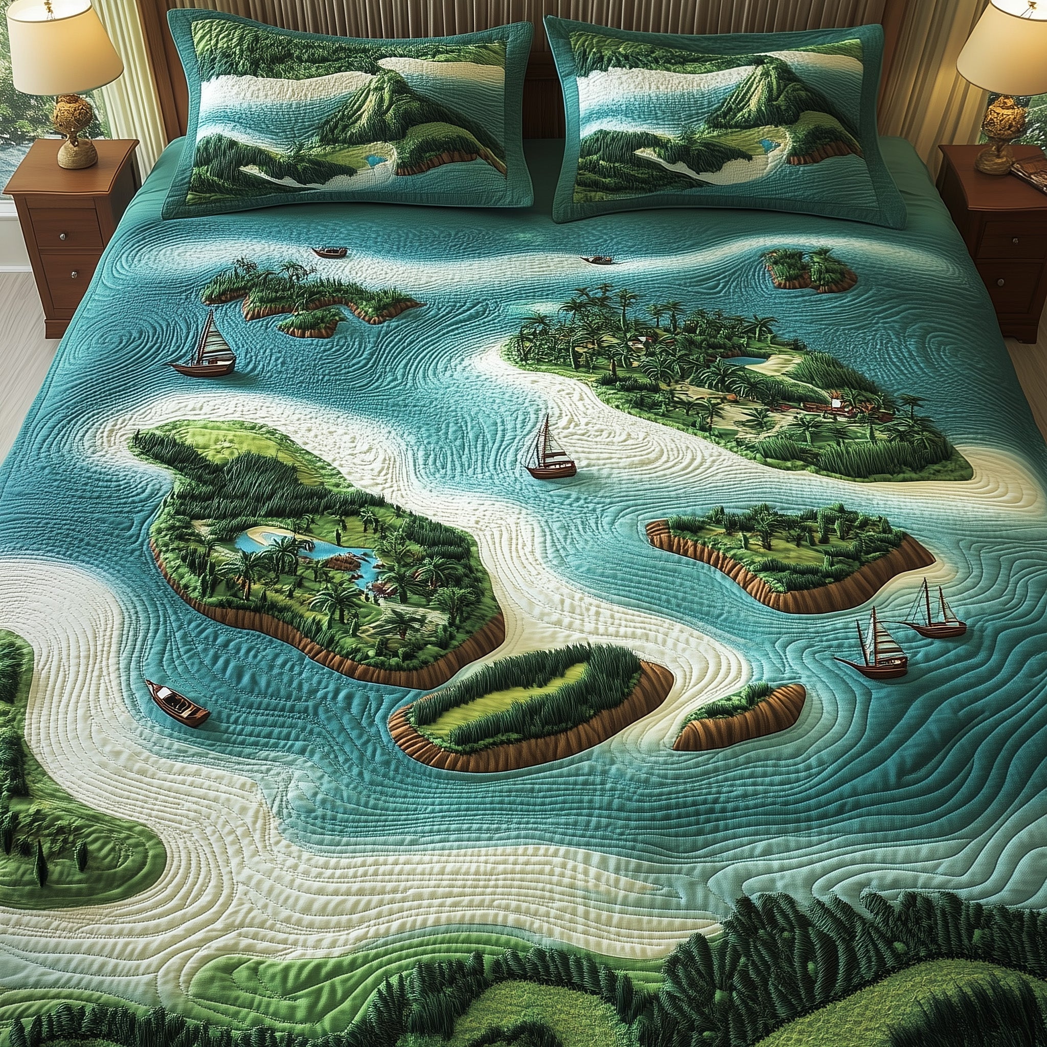 Tropical Island Quilted Bedding Set Solid Color
