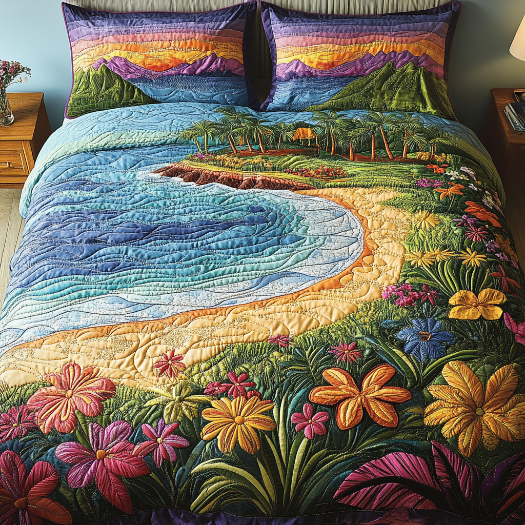 Tropical Joy Quilted Bedding Set Cute Room Decor Christmas Gifts For A Surfer