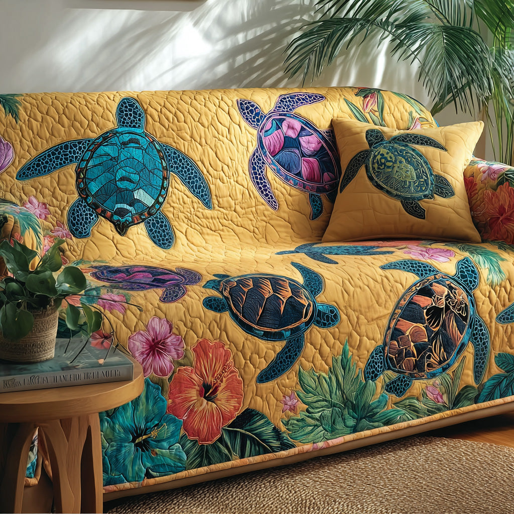 Tropical Lagoon Joy Quilted Sofa Cover Living Room Decorations Christmas Presents For Sea Turtle Lovers