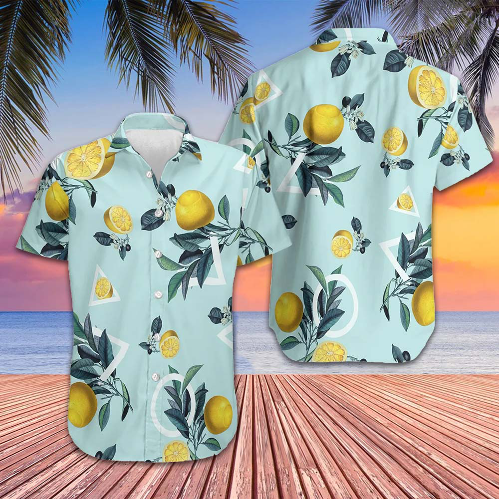 Tropical Lemon Pattern Hawaiian Shirt Men's Vacation Button Up Shirts Gifts For Summer Tropical Lemon Pattern Hawaiian Shirt Men's Vacation Button Up Shirts Gifts For Summer