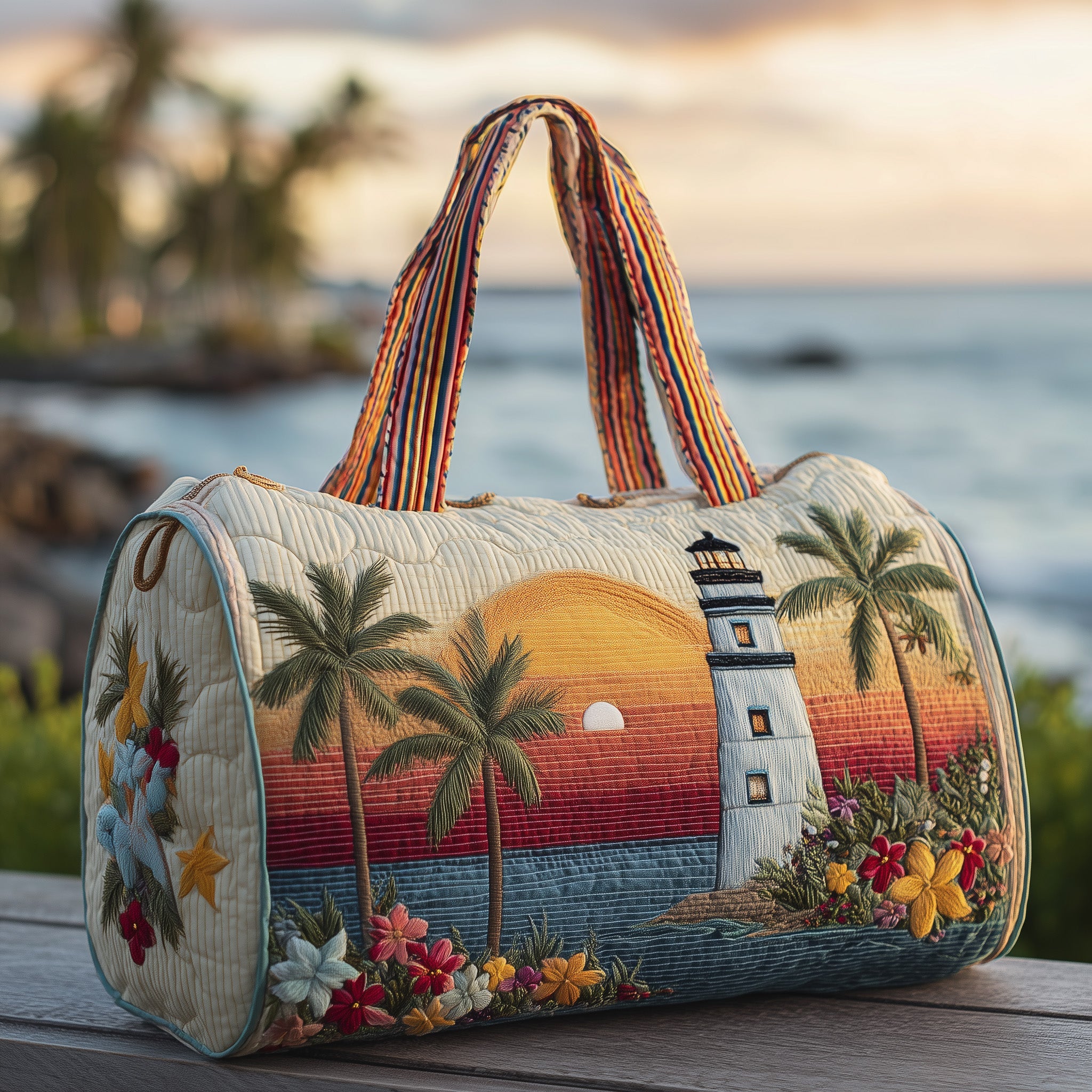 Tropical Lighthouse Quilted Duffle Bag Winter Season Must Have