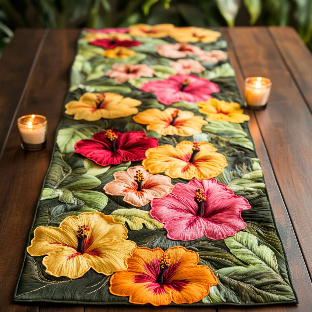 Tropical Luxe Quilted Table Runner Tropical Dining Table Decor Gift For Coworker