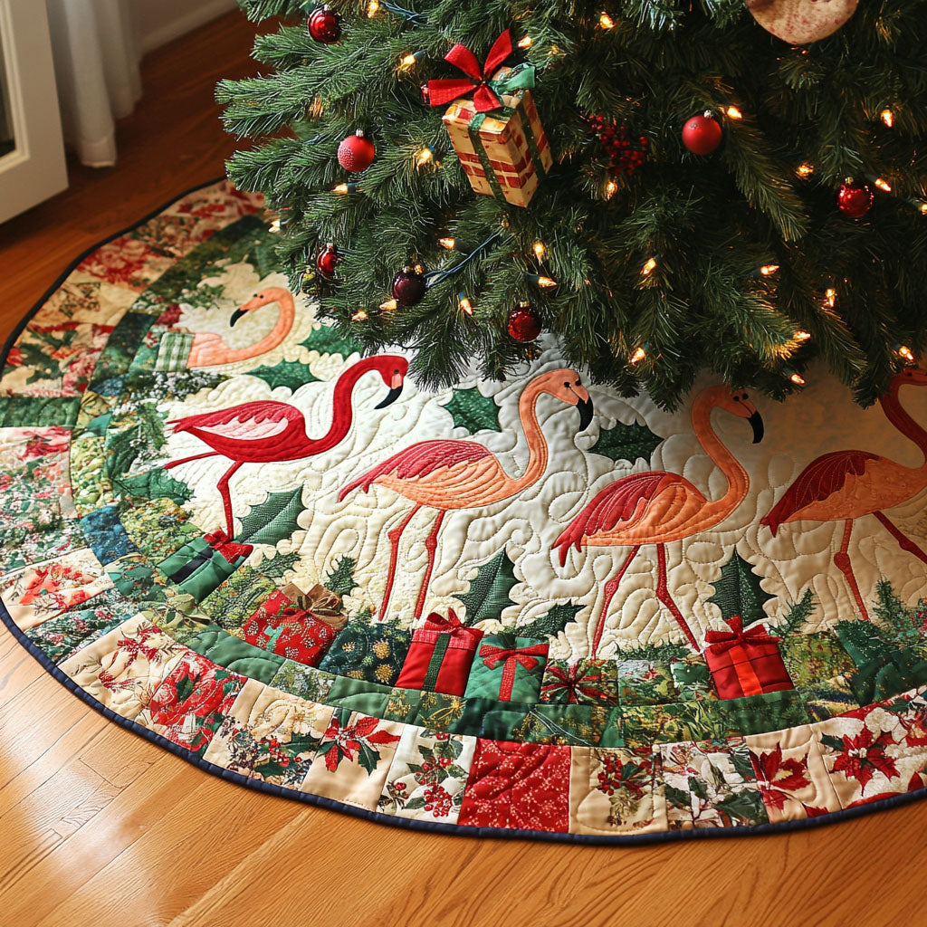 Tropical Noel Quilted Christmas Tree Skirt Adorable Holiday Tree Skirt for Cozy Spaces
