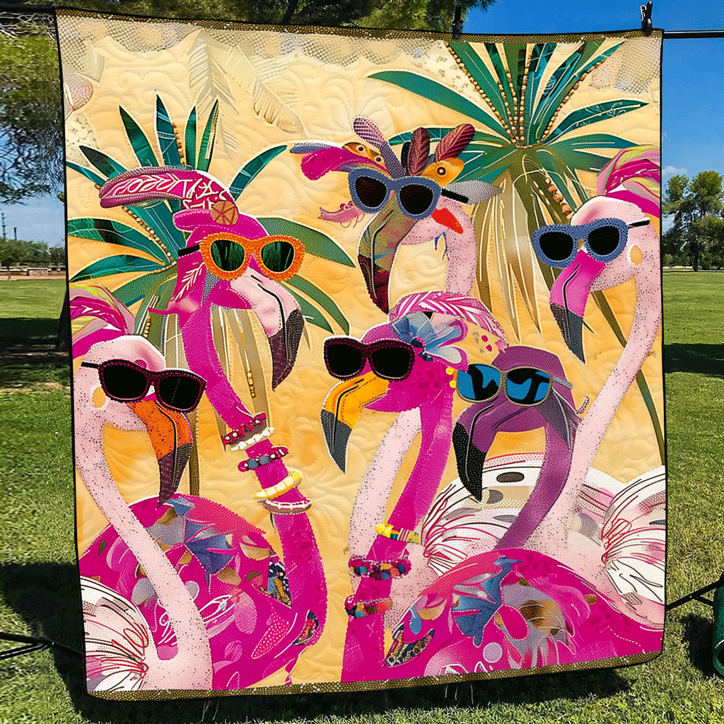 Tropical Oasis Quilted Blanket Flamingo Gifts For Her