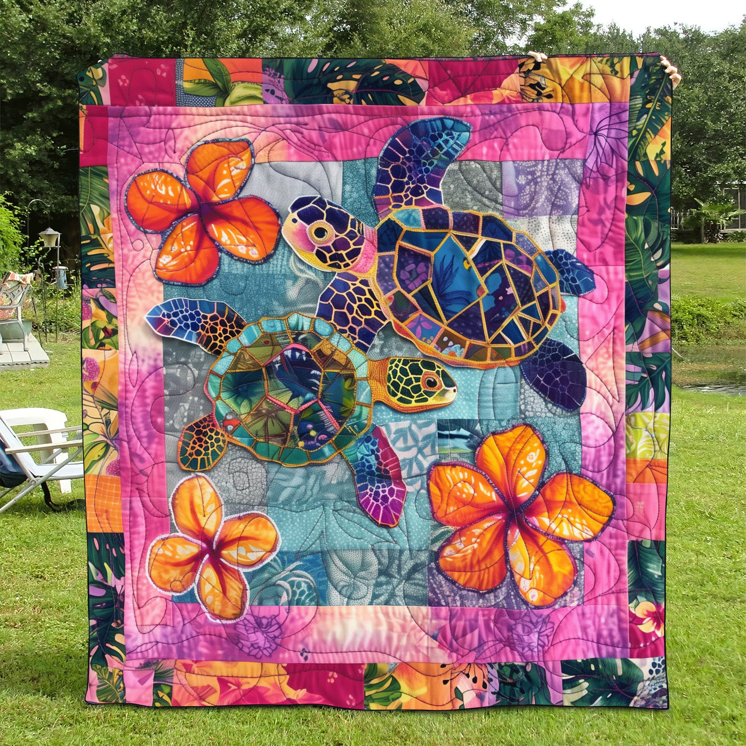Tropical Oasis Quilted Blanket Turtle Gifts For Adults