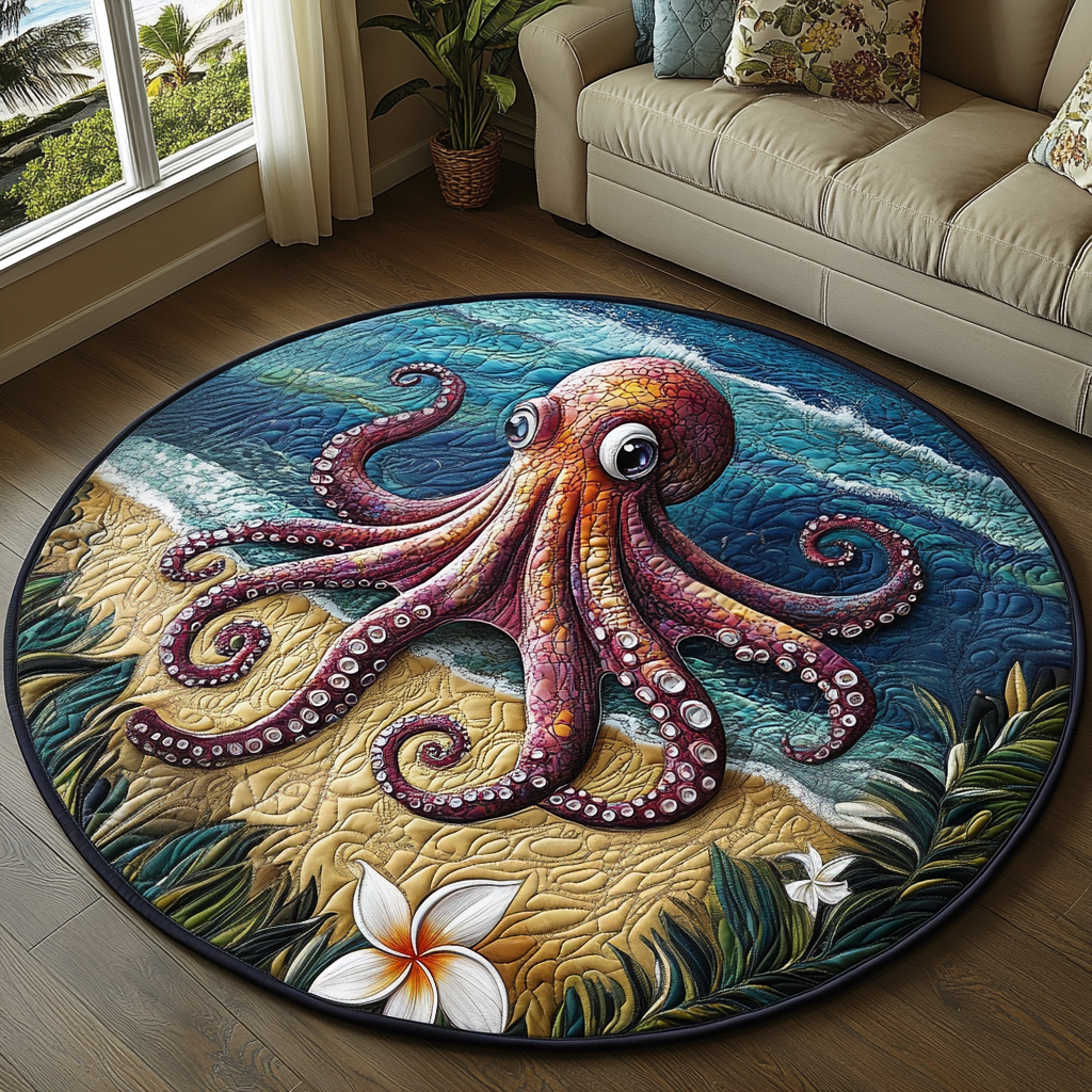 Tropical Octopus Quilted Round Mat Entry Way Ideas Sunflower Theme Gifts