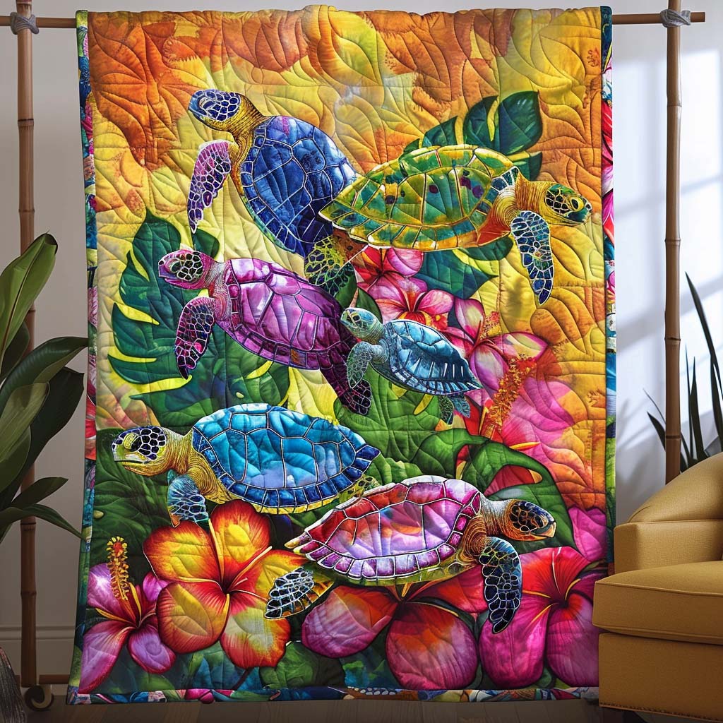 Tropical Paradise Quilted Blanket Turtle Gifts For Adults