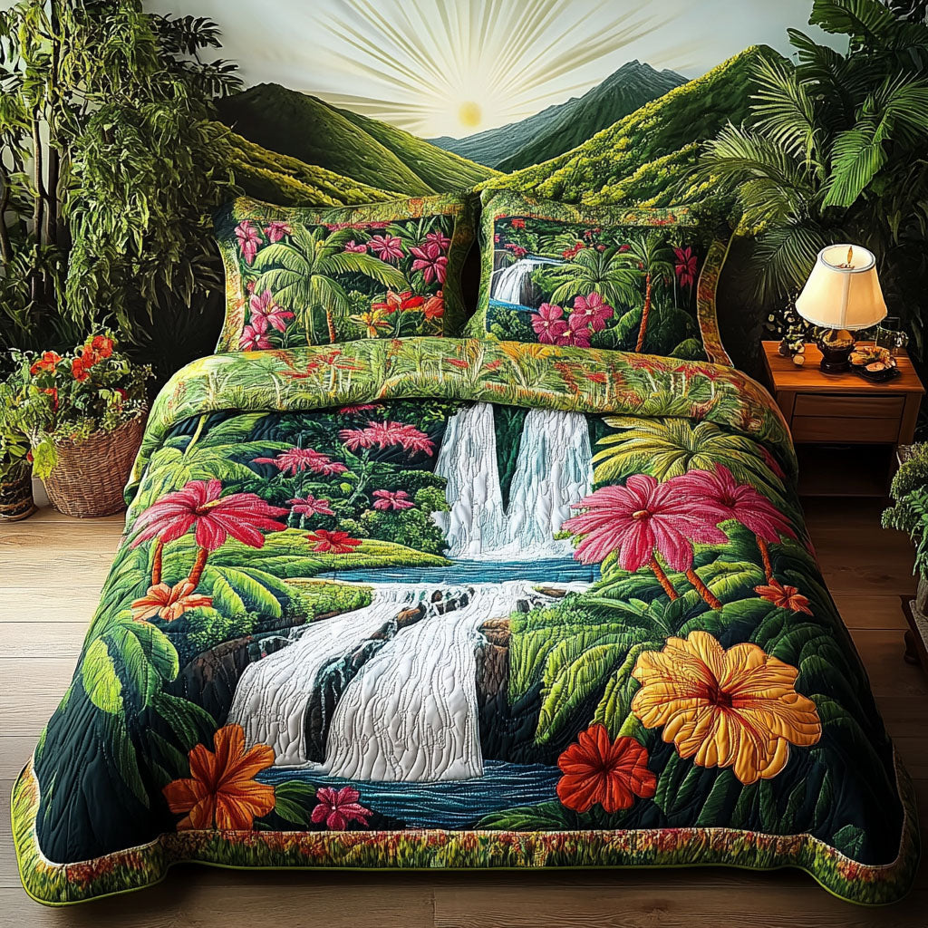 Tropical Paradise Retreat Quilted Bedding Set Lovely Bedroom Gift Idea for Housewarming